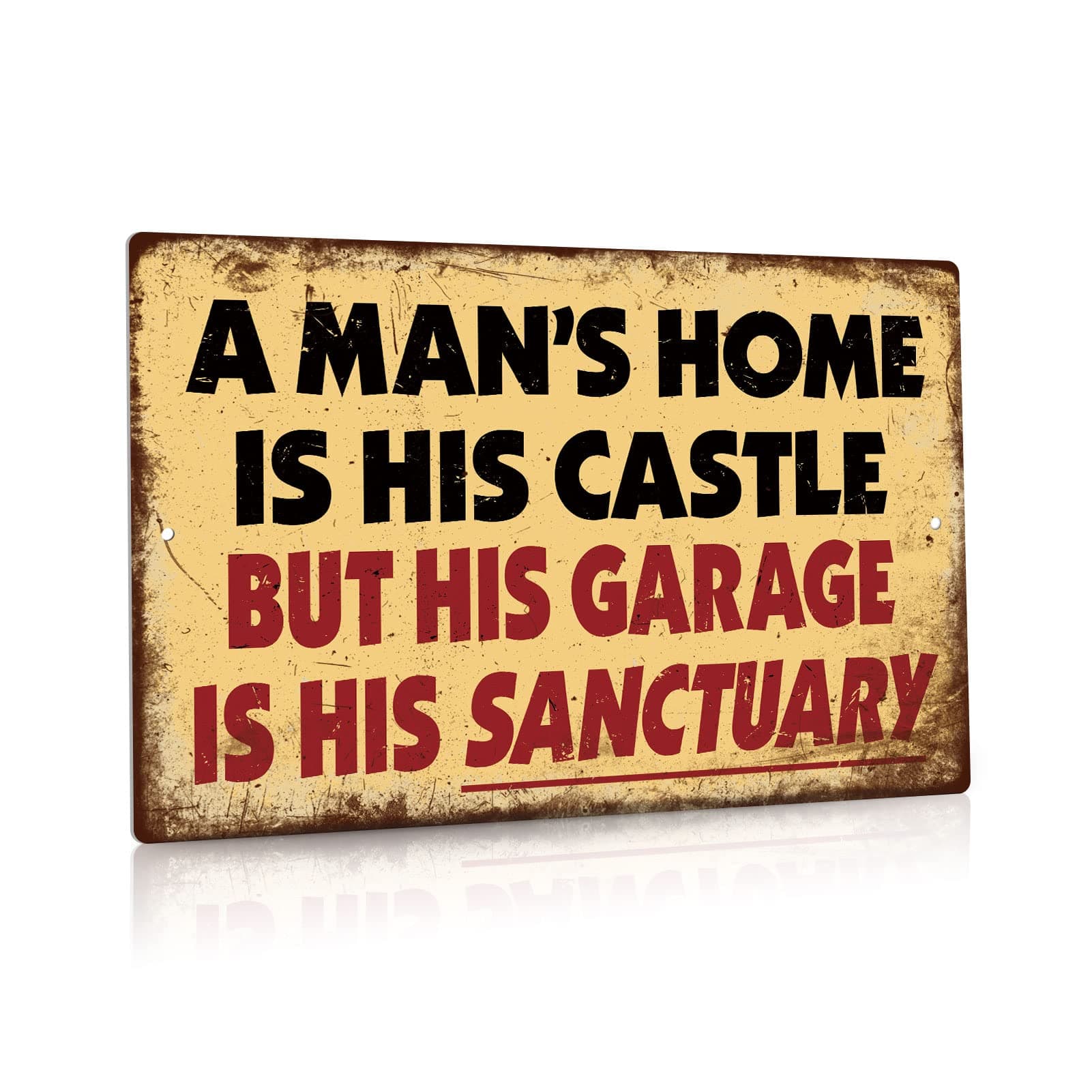 Putuo Decor Man Cave Wall Decor Garage Accessories For Men, Vintage Metal Tin Sign Garage Man Cave Wall Decor - A Man's Home Is His Castle But His Garage Is His Sanctuary Sign 12x8 in