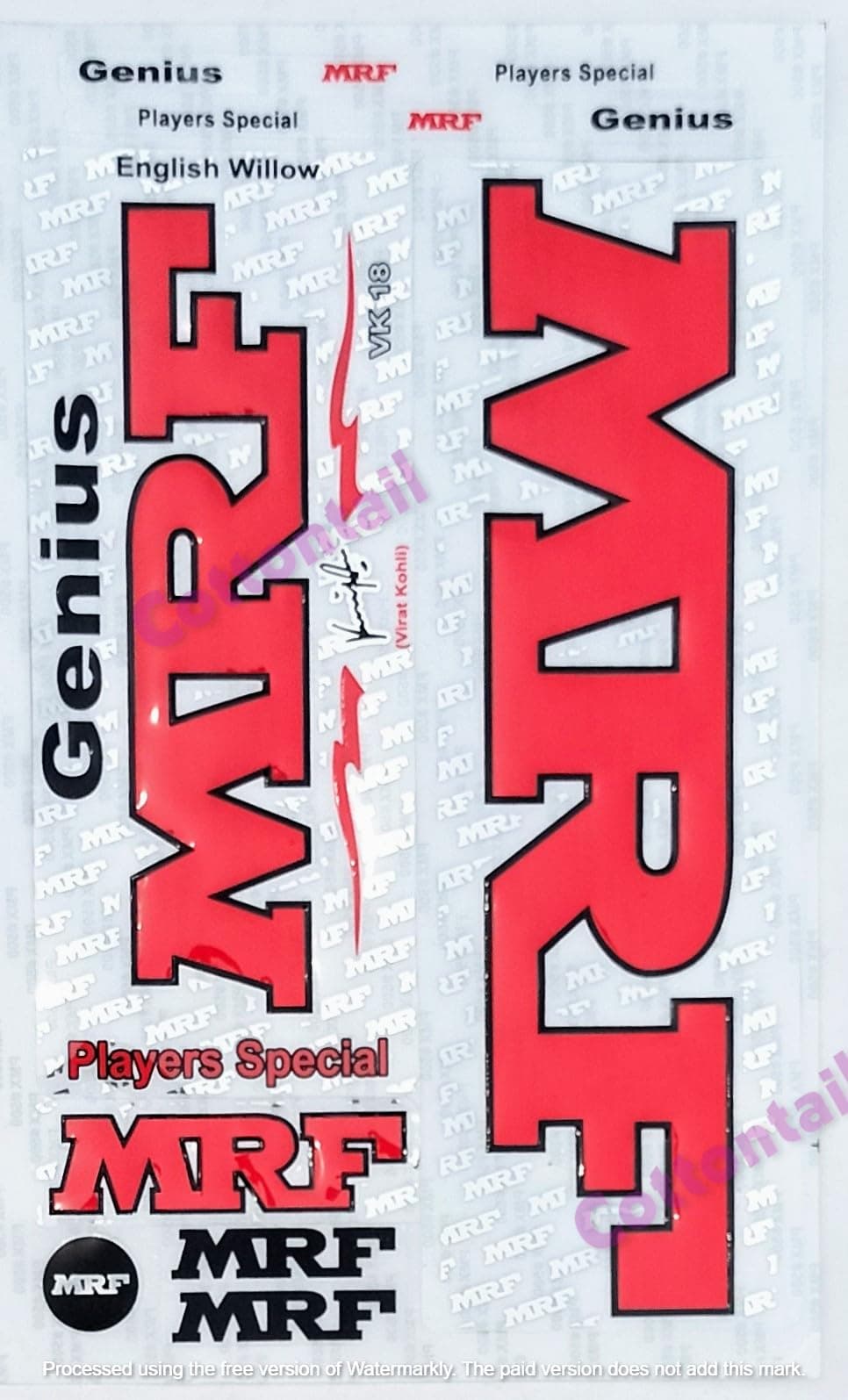 COTTONTAIL | 3D Players Edition | English Willow | Embossed Cricket Bat Sticker | Red