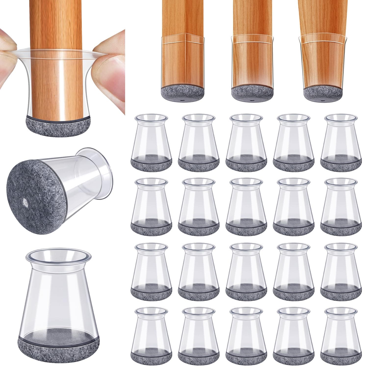 BUMACO Chair Leg Floor Protectors Chair Leg Protectors for Hardwood Floors Silicone Pads Covers to Protect Floors (Clear-20 Pcs, Universal XS 0.5"-0.9")