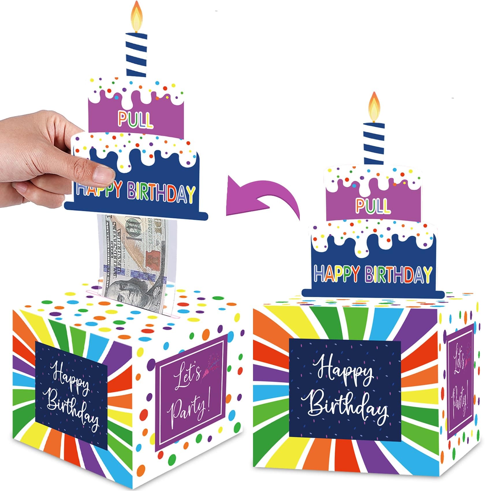 Birthday Money Box for Cash Pull, Surprise Roll Gift Boxes for Kids Adults with Happy Birthday Day Card and 50Pcs Transparent Bags - A Fun and Loving Way to Give Money as Gift