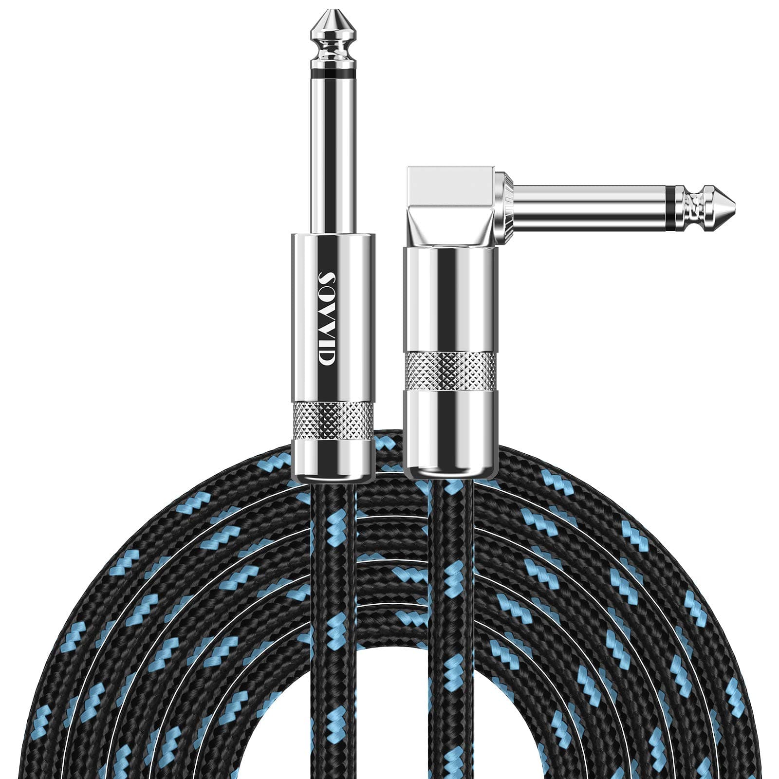 Professional Guitar Cable 3M/10FT, Braided Guitar Lead Instrument Cables 6.35mm 1/4inch Jack Cord for Electric Guitar Bass, Amp, Speaker, Keyboard, Mandolin, Pro Audio (Black Blue)