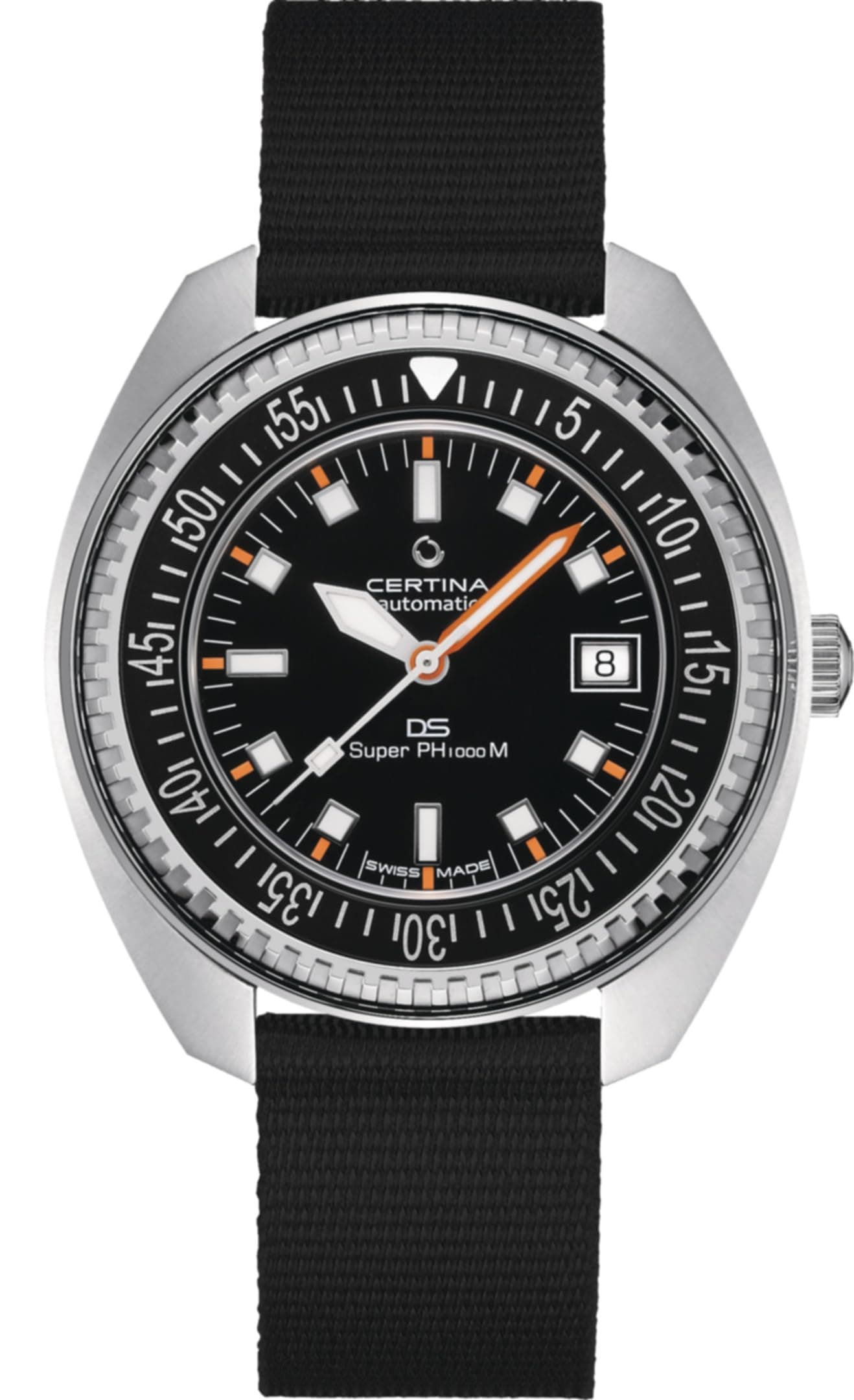 Certina, Mens, DS PH1000M Powermatic 80, Stainless Steel, Swiss Automatic, Watch, Black, Plastic, 20, (C0249071805100)