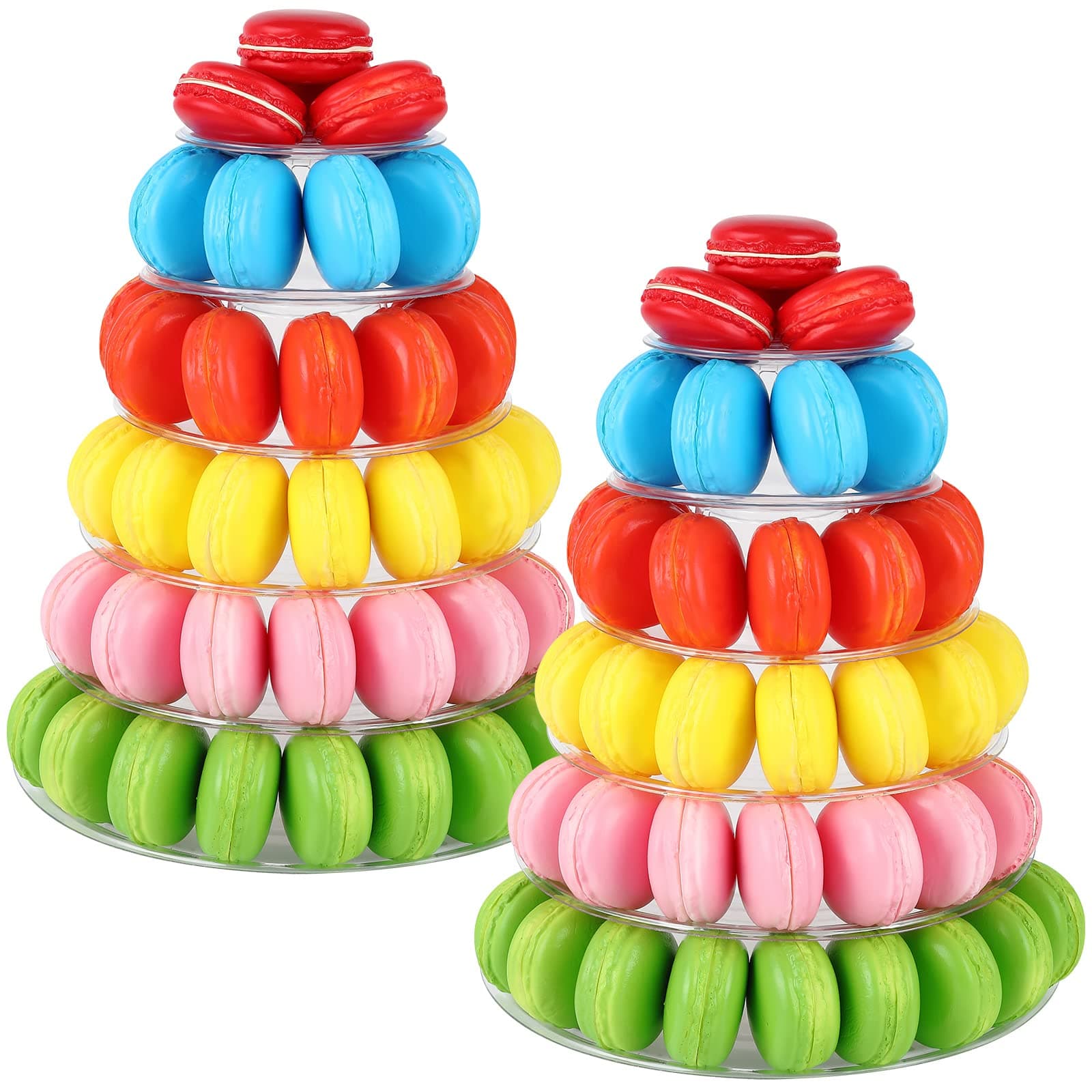 Juexica 2 Pcs Round Macaron Tower Stand 6 Tiers Plastic Cupcake Display Rack Macaron Display Wedding Cupcake Food Serving Stands Clear Dessert Towers for Wedding Baby Shower Birthday Decor