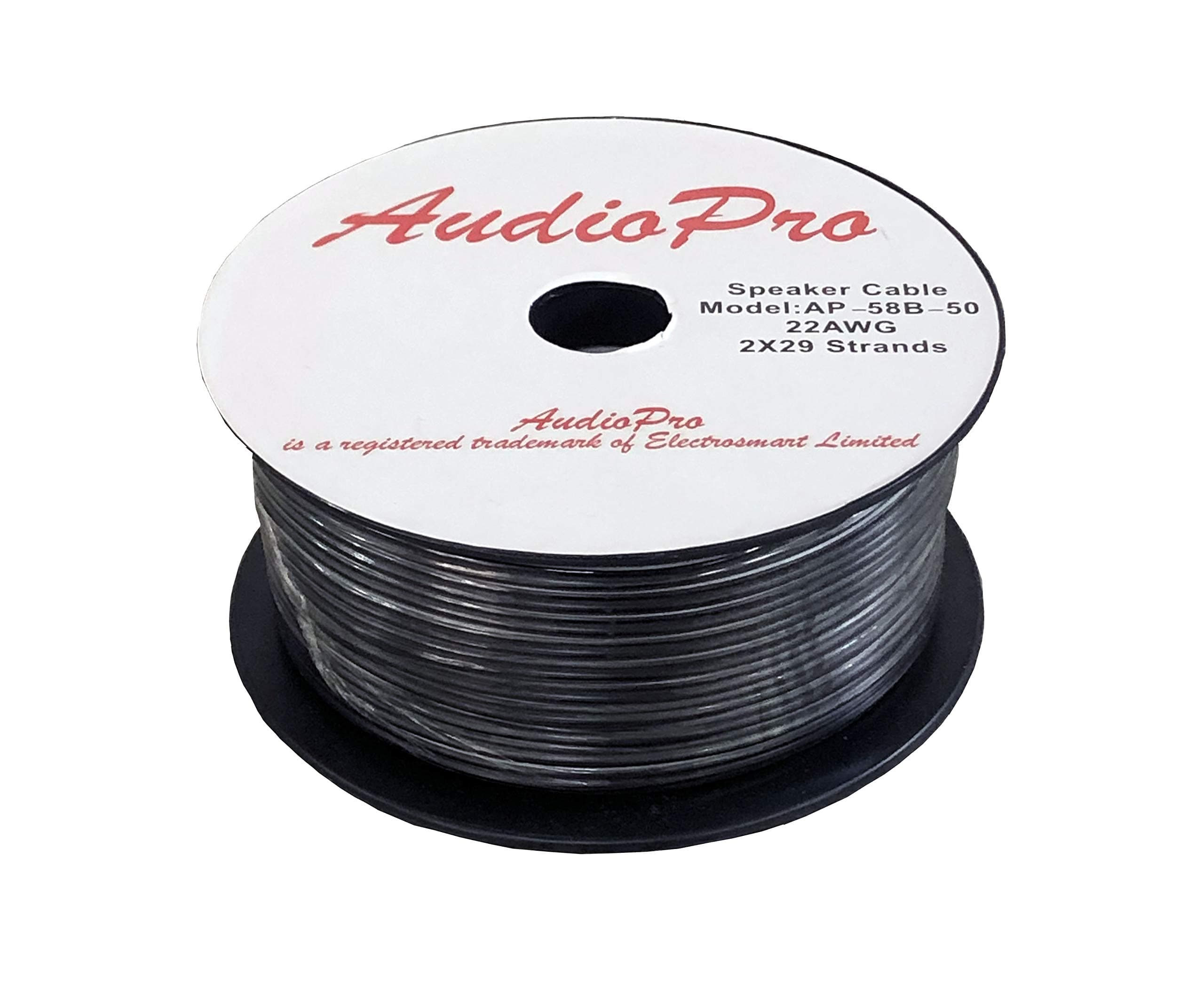 AudioPro® Speaker Cable Wire 22 AWG (2 x 29 Strands) Select 25m or 50m Reel Colour White/Clear Transparent HiFi Home Audio Surround Sound etc (50m Reel, Black)