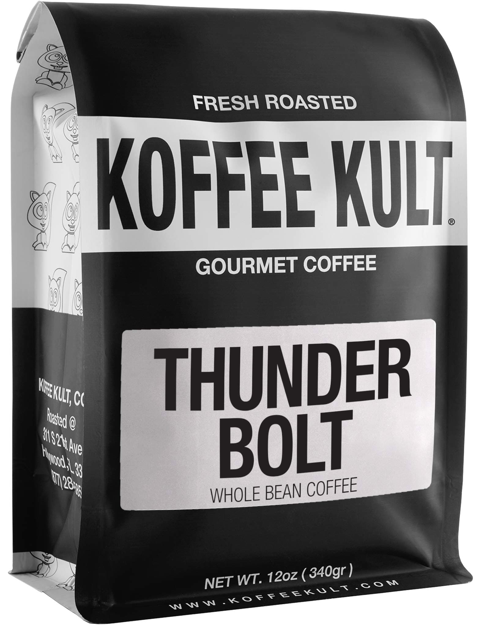 Koffee Kult Thunder Bolt - Whole Bean Coffee, Dark French Roast, 100% Arabica, Robust Blend, Bold Strong Artisan Flavor, 12oz Resealable Package