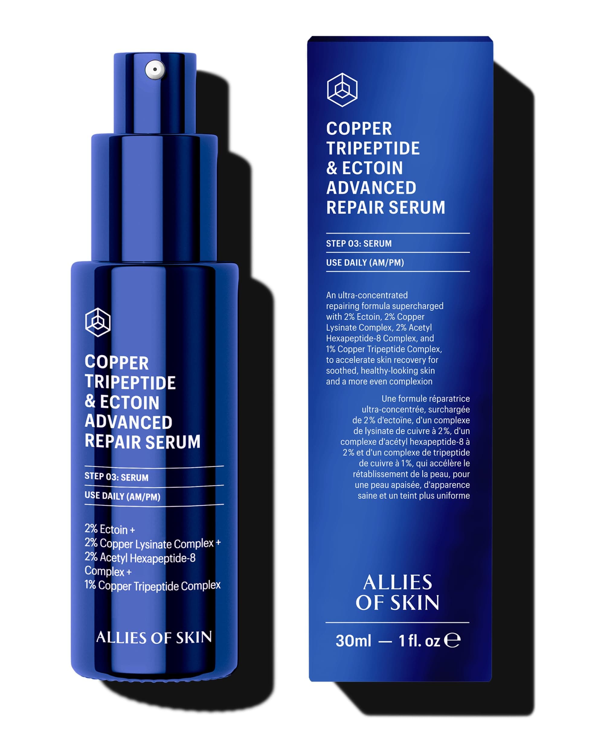 Allies of Skin Copper Tripeptide & Ectoin Advanced Repair Face Serum | Hydrating Moisturizer for Dry Skin | Anti Aging Skincare with Peptides | Treat Fine Lines & Wrinkles (1 Fl. oz)
