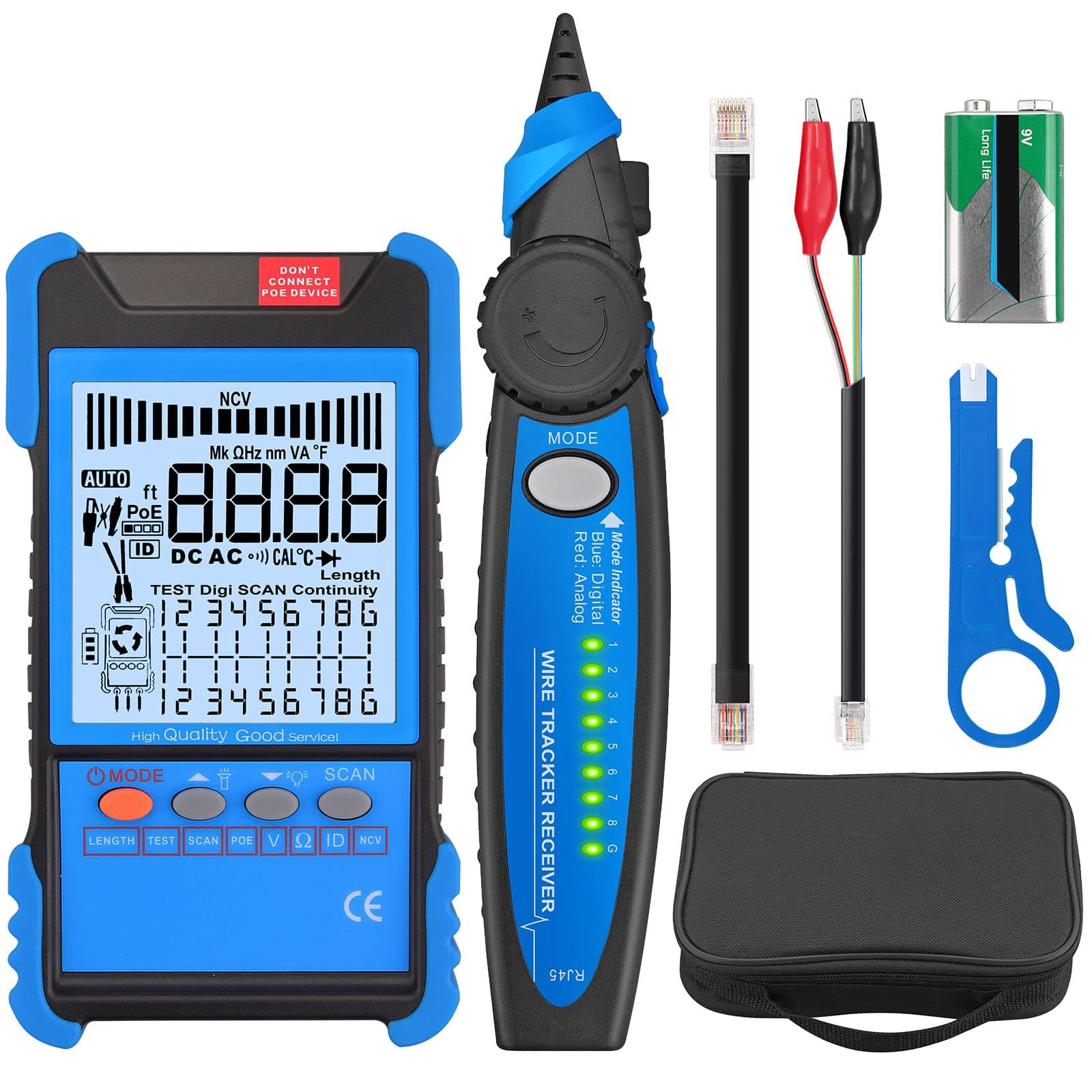 Cable Tester PoE & NCV | Multifunction Network Cable Tester with LCD | Cable CAT5 CAT5e CAT6 Cat7 Cat8 Wire Tester | Test Length Measurement for Network Cable