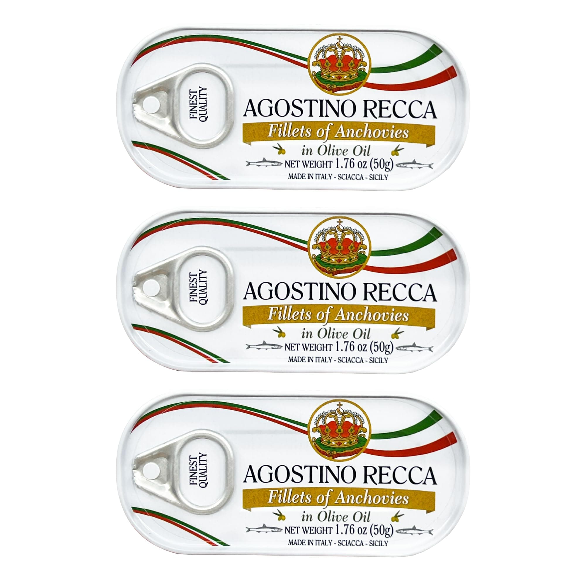 Agostino Recca - Flat Fillets of Anchovies in Olive Oil, (3)- 2 Ounce. Tins