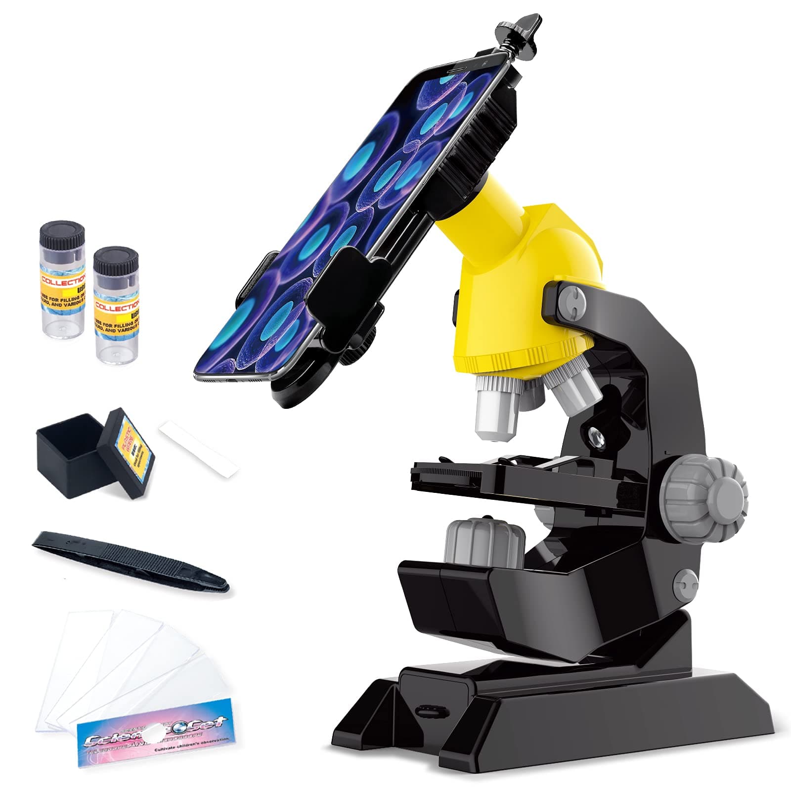 Hitish Microscope for Kids, 100X 400X 1200X Compound High Magnification Beginner Microscope Science Kit - Dual Light Learning STEM Toy with Plastic Slides Specimens for 8 Up Years Old Kids Students