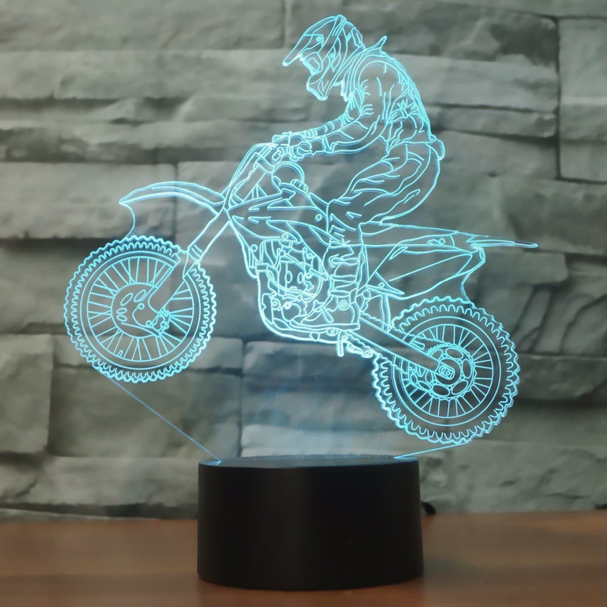 3D LED Optical Illusion Lamps Night Light, LSMY 7 Colors Touch Art Sculpture Lights with USB Cables Bedroom Desk Table Decoration Lamp for Kids Adults, mtb Motocross Bike