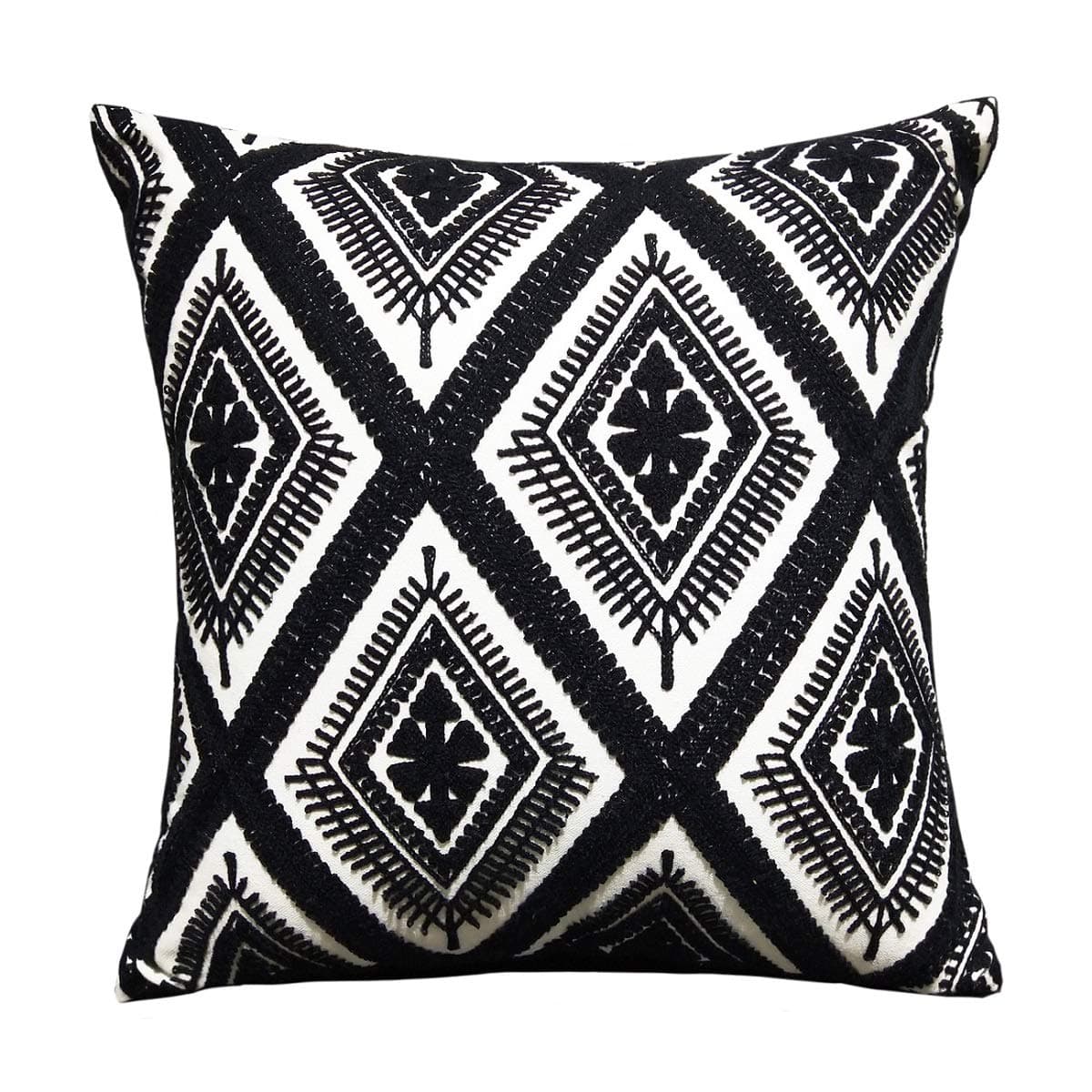 Throw Pillow Covers - FINOHOME Embroidered Pillow Case Square Decorative Cushion Cover For Sofa Bed,Black White,17 x 17 Inches,Rhombic,1 pcs