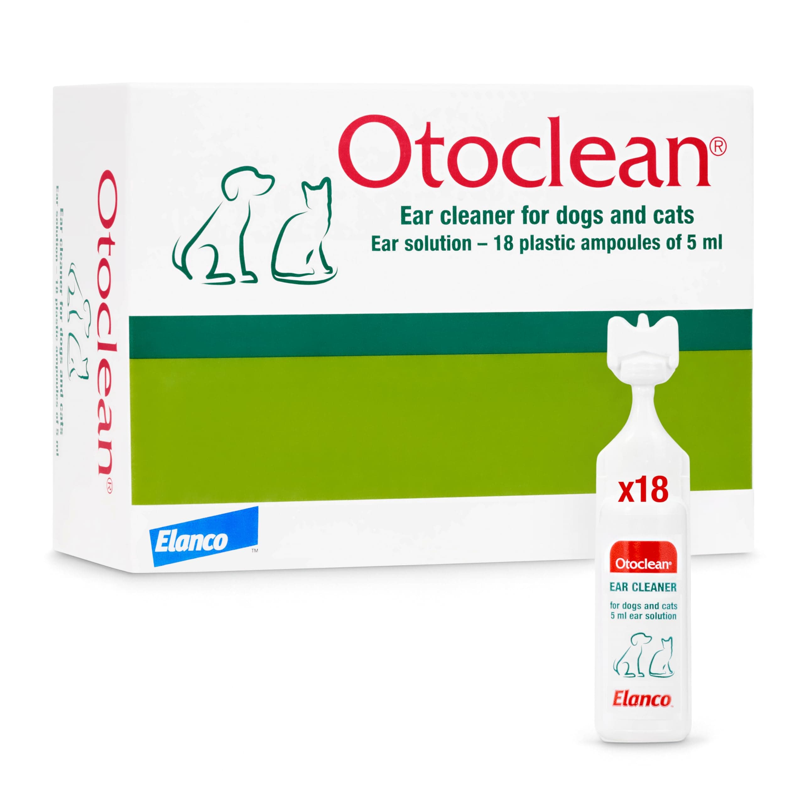 Otoclean Ear Cleaner - Soothing Cat and Dog Ear Cleaner in 5ml Bottles for Easy Application - Anti Cross-Contamination - 18 x 5ml