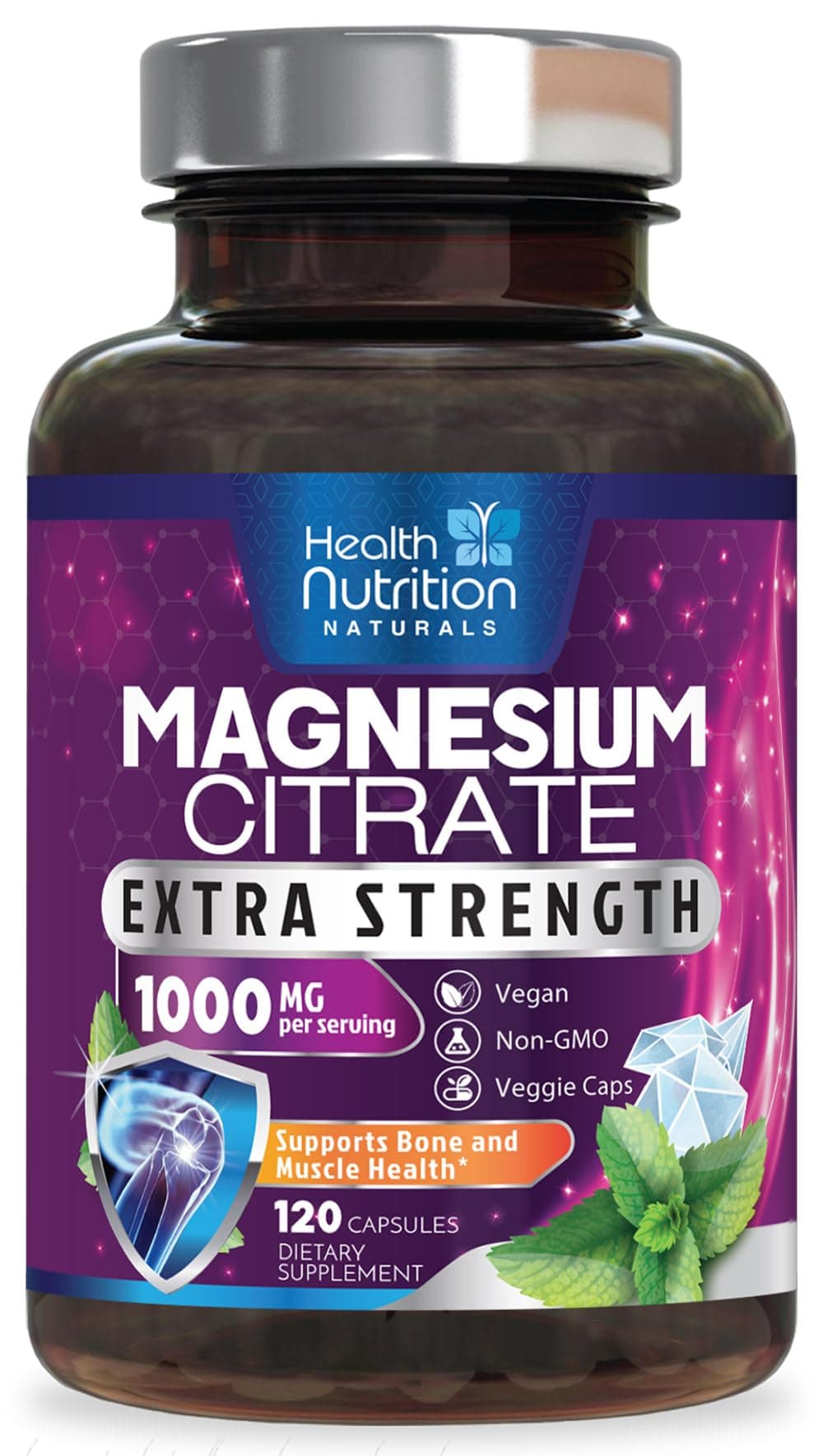 Magnesium Citrate 1000mg Per Serving - Max Absorption Magnesium Powder Capsules for Muscle, Nerve, Bone and Heart Health Support, High Absorption Citrate Complex, Gluten Free, Non-GMO - 120 Capsules