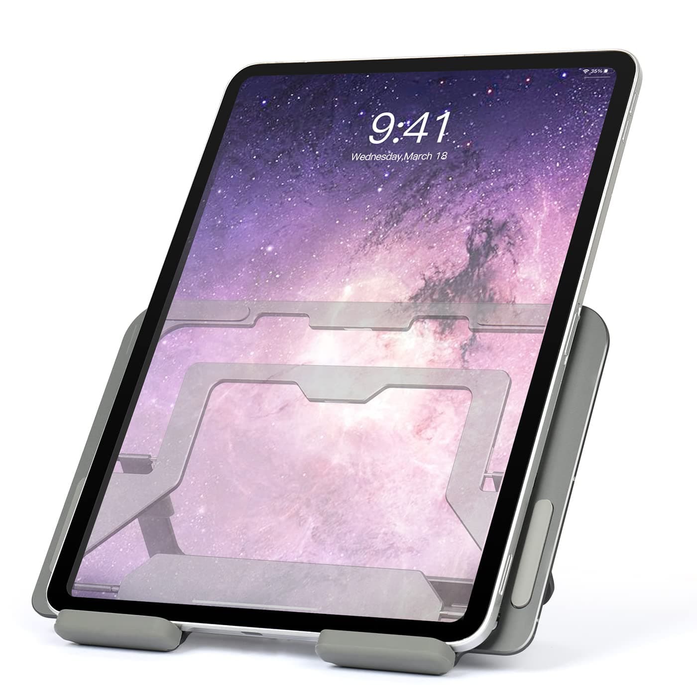 elitehood iPad Stand, Compact iPad Pro 12.9 Stand, Ultra-Slim Tablet Stand-Aluminum Built Desk iPad Stand Holder for iPad Pro 12.9, 11, iPad Air, iPad Mini and Other Large 4-13.5 inch Tablet, Gray