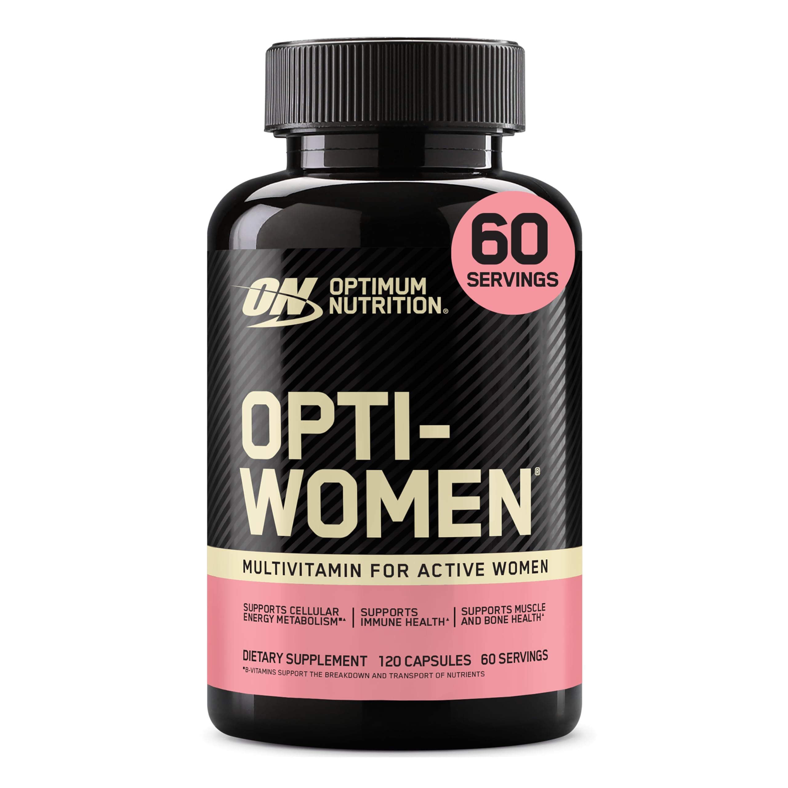 Optimum Nutrition (ON) Opti-Women, Vitamin C, Zinc and D for Immune Support Women's Daily Multivitamin Supplement Capsules with 23 Vitamins & Minerals/ 600 Mcgs Folic Acid/ 18 Mgs Iron - 120 Capsules