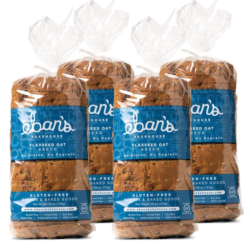 Eban’s Bakehouse Fresh Baked Gluten-Free Flaxseed Oat Bread - 4 Loaves - 100% Natural - Soy, Wheat and Dairy Free, Preservative Free, Non-GMO (26oz, 737g Each)