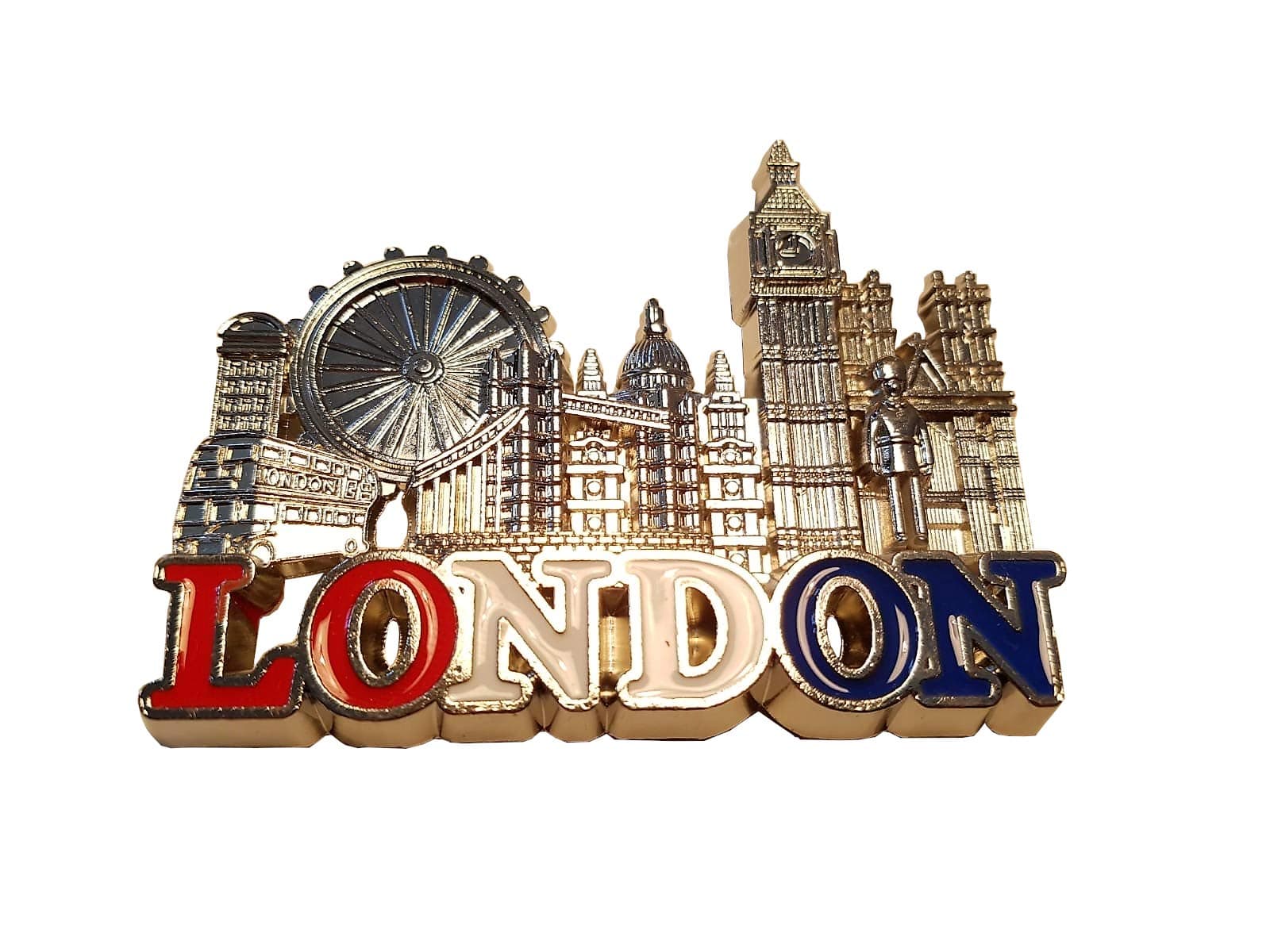 London Metal Fridge Magnet - Silver Coloured/Eye/Tower Bridge/Big Ben/St. Paul's Cathedral/Westminster Abbey/Royal Guard/Telephone Box/Double Decker Bus/England UK British Souvenir