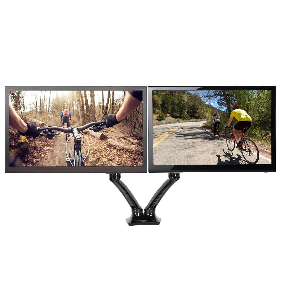 Dual Monitor Arm Adjustable Gas Spring Desk Mount for 10 to 27 inch VESA Compatible Screens, Full Motion Stand with C clamp and Grommet Base Black, D5D