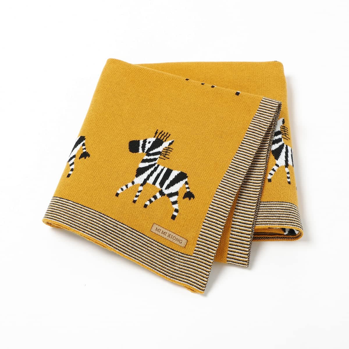DovFanny Baby Blanket 100% Cotton Knitted Soft Blanket for NewBron with Lovely Zebra, 100 x 80cm (yellow)