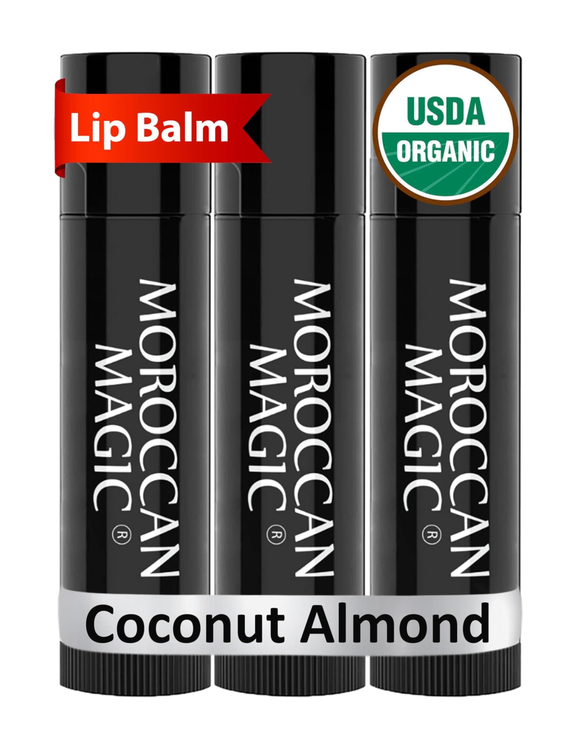 Organic Coconut Almond Lip Balm 3 Pack | Ultra-Hydrating Argan & Essential Oil Lip Moisturizer + Vitamin E | Natural Chapstick for Dry Lips | Smooth, Non-Toxic | Organic Lip Balm