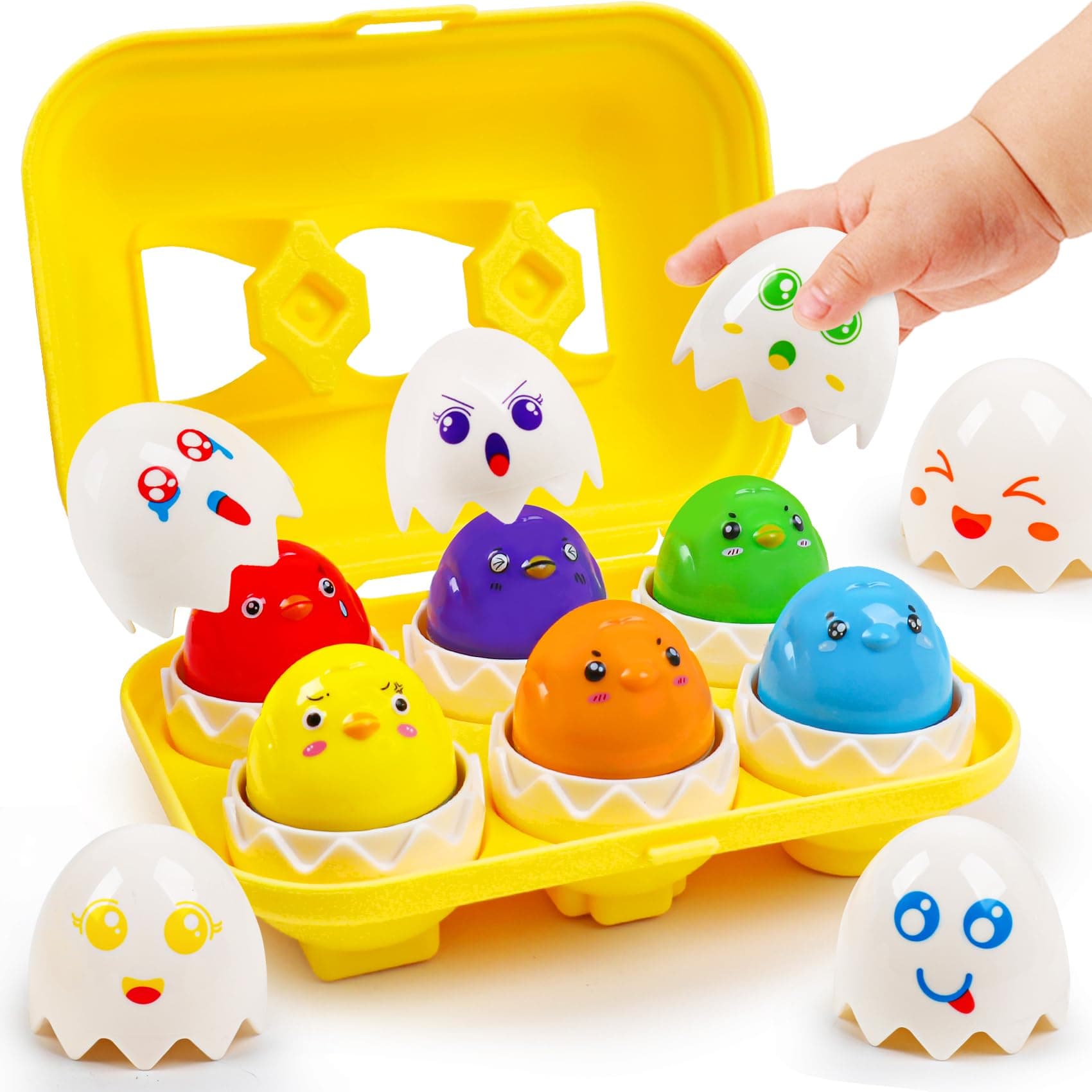 Egg Toys for Toddlers 1-3,Montessori Geometric Eggs Early Preschool Educational Learning Fine Motor Skills Color Sorting Satcking Travel Bingo Puzzle Matching Games for Kids Boys Girls