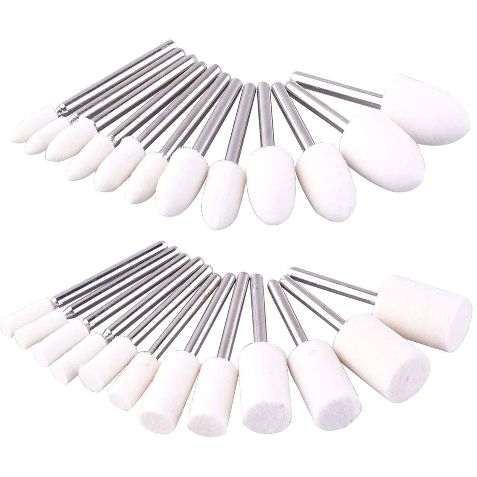 AUSTOR 24 Pieces Wool Felt Mounted Mandrel Set 2 Shaped and 6 Sizes Polishing Buffing Wheel Bits with Free Box for Dremel Rotary Tool - 1/8 Inch Shank