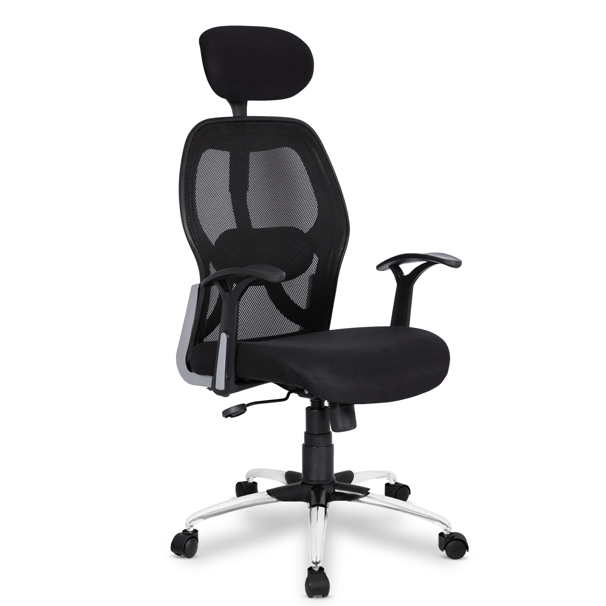 SAVYA HOME Apollo High Back Ergonomic Office Chair with Adjustable Arms and Anyposition Tilt Lock Mechanism (2D Lumbar Support & Contoured Meshback, Black, 1 Piece) (Premium)