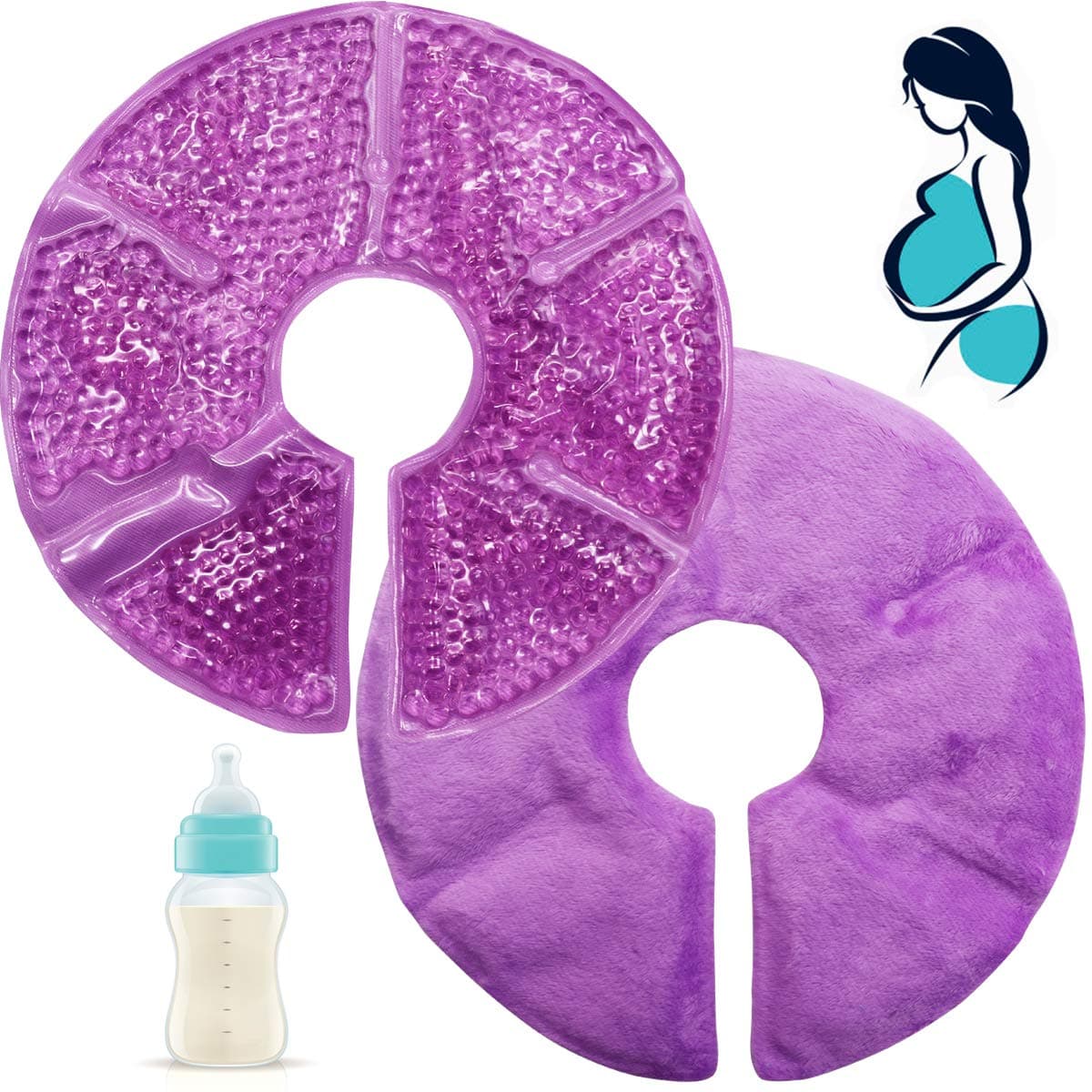 Breast Therapy Pads Breast Ice Pack, Hot Cold Breastfeeding Gel Pads, Boost Milk Let-Down with Gel Bead (Purple)
