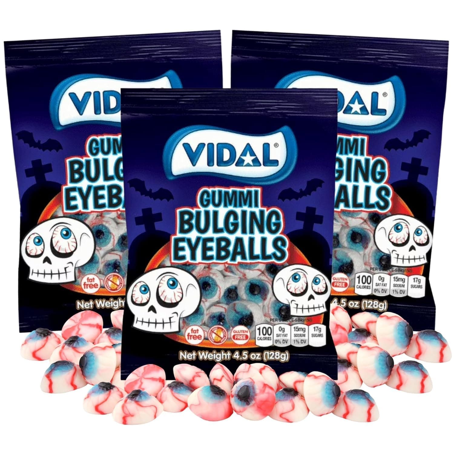 Sweetzo Halloween Gummy Bulging Eyeballs, Individually Bagged Candies, Freaky Candy Packs, Pack of 3