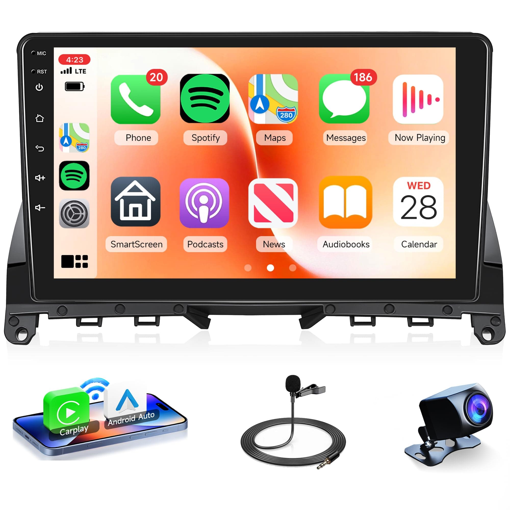 4G+64G Android 15 Car Radio Wireless Carplay for Mercedes Benz C300 W204 C350 C-Class C180 C200 C230 C250 2006-2011, Rimoody Car Stereo GPS WiFi, Android auto 9 inch Touchscreen BT FM Backup Camera