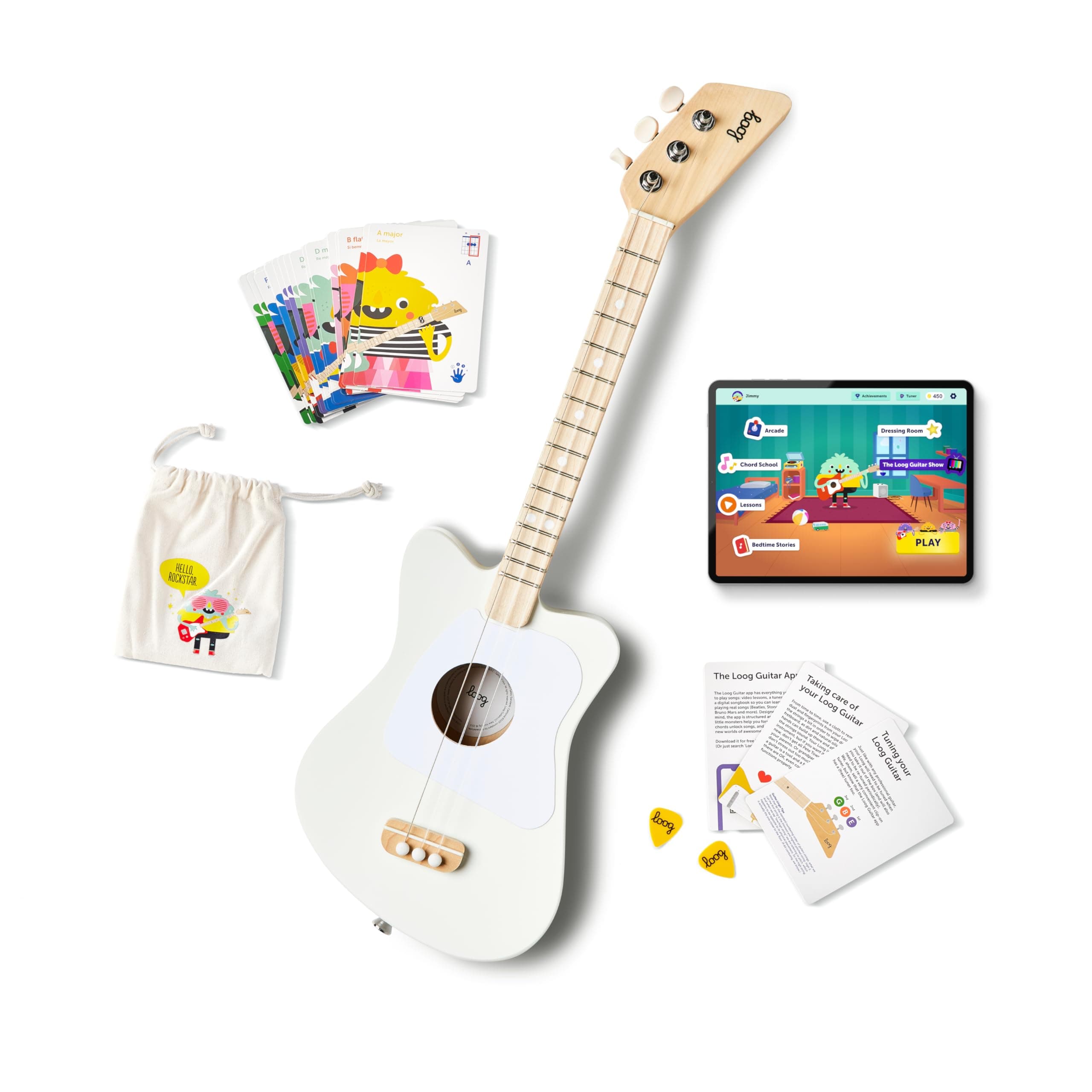- Loog Mini Acoustic kids Guitar for Beginners 3-strings Ages 3+ Learning app and lessons included