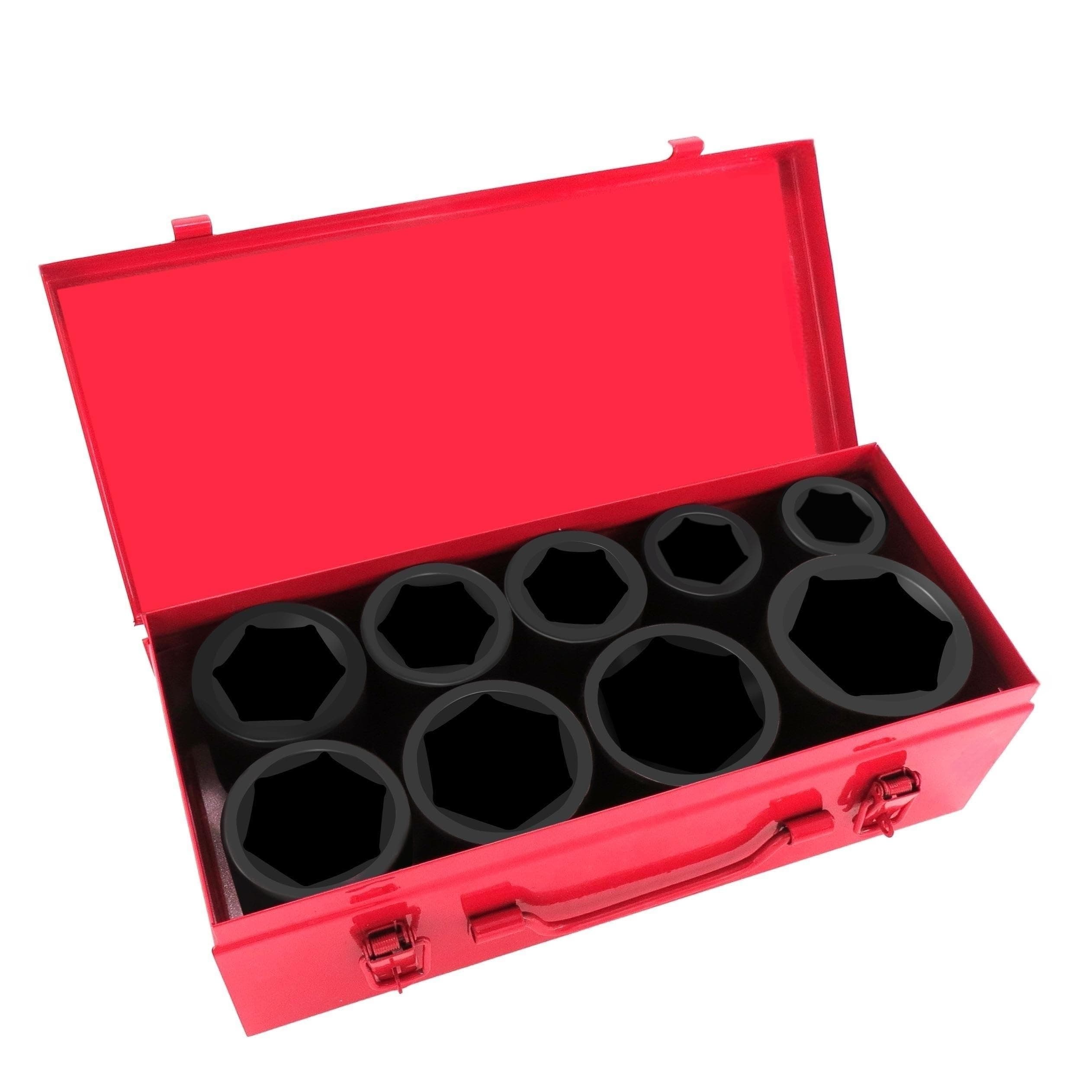 1 Inch Drive Deep Impact Socket Set,9 Pieces,6-Point,SAE Sizes (1",1-1/8",1-1/14",1-3/8",1-1/2",1-5/8",1-3/4",1-7/8",2"),Cr-Mo Steel