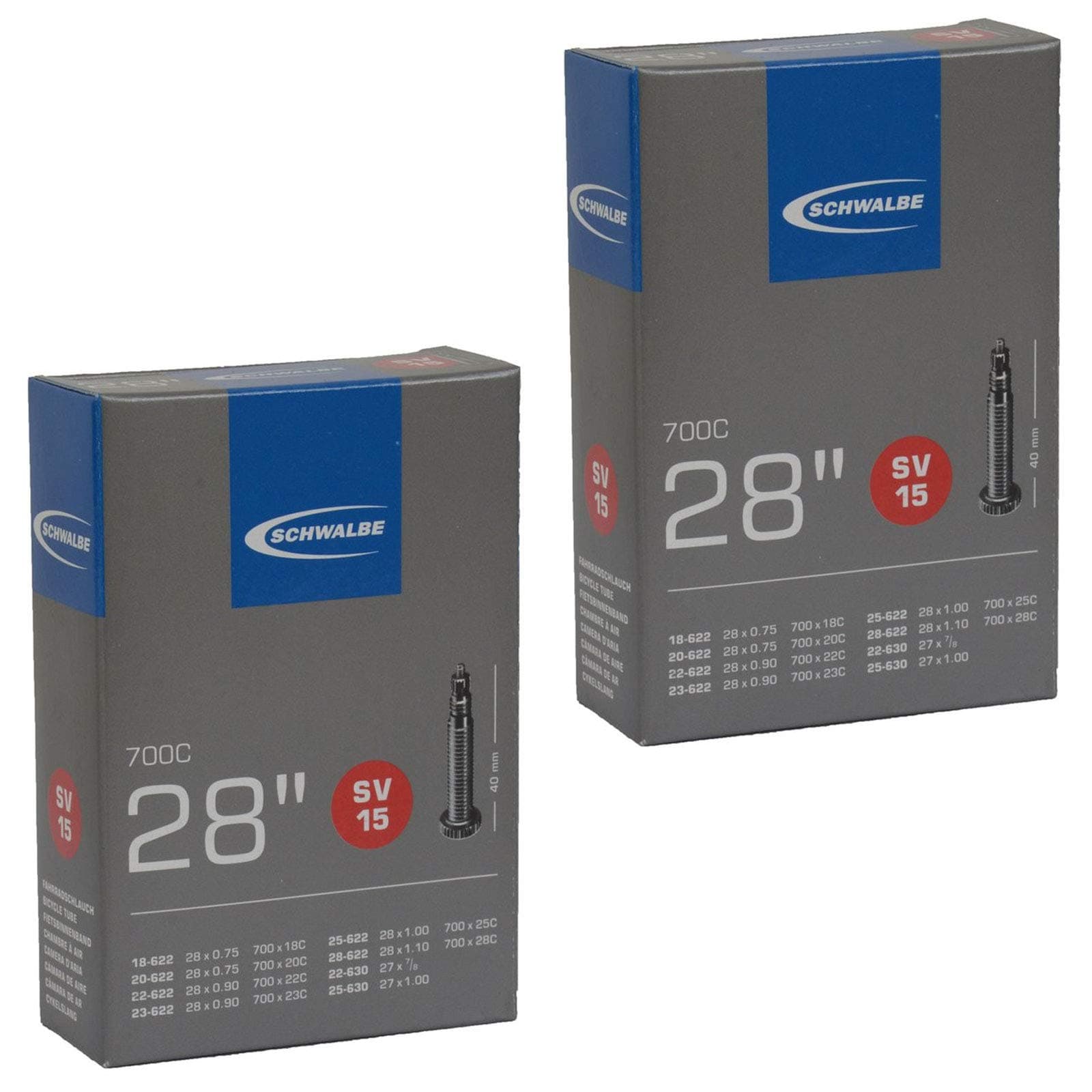 700 x 18-28c Road Bike Inner Tubes - Presta 40mm Long Valve (Pair),Black