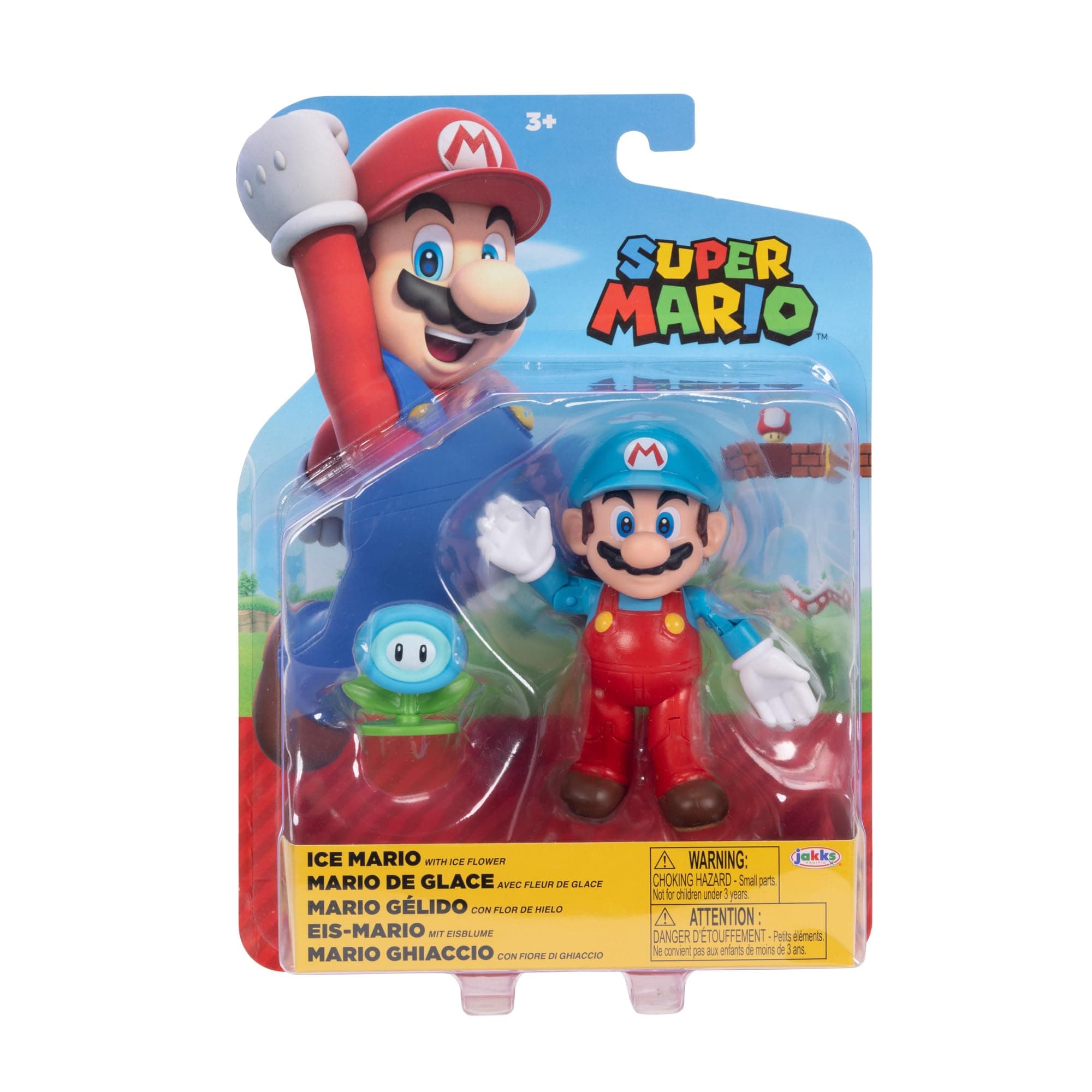 JAKKS Pacific World of Nintendo - Super Mario - 4 Inch Action Figure + Accessory - Ice Mario + Flower