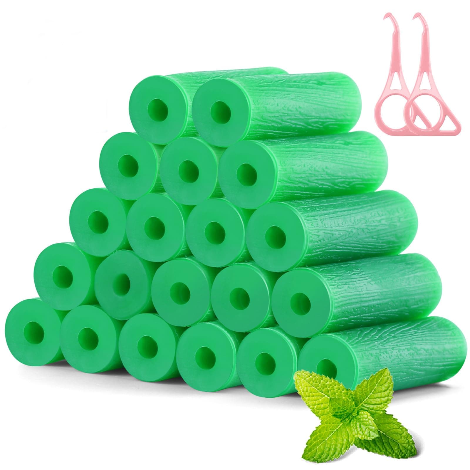 Aligner Chewies for Invisalign Aligners Mint Scented (20 Pcs Green) and Aligner Removal Tool (2 Pcs Pink)
