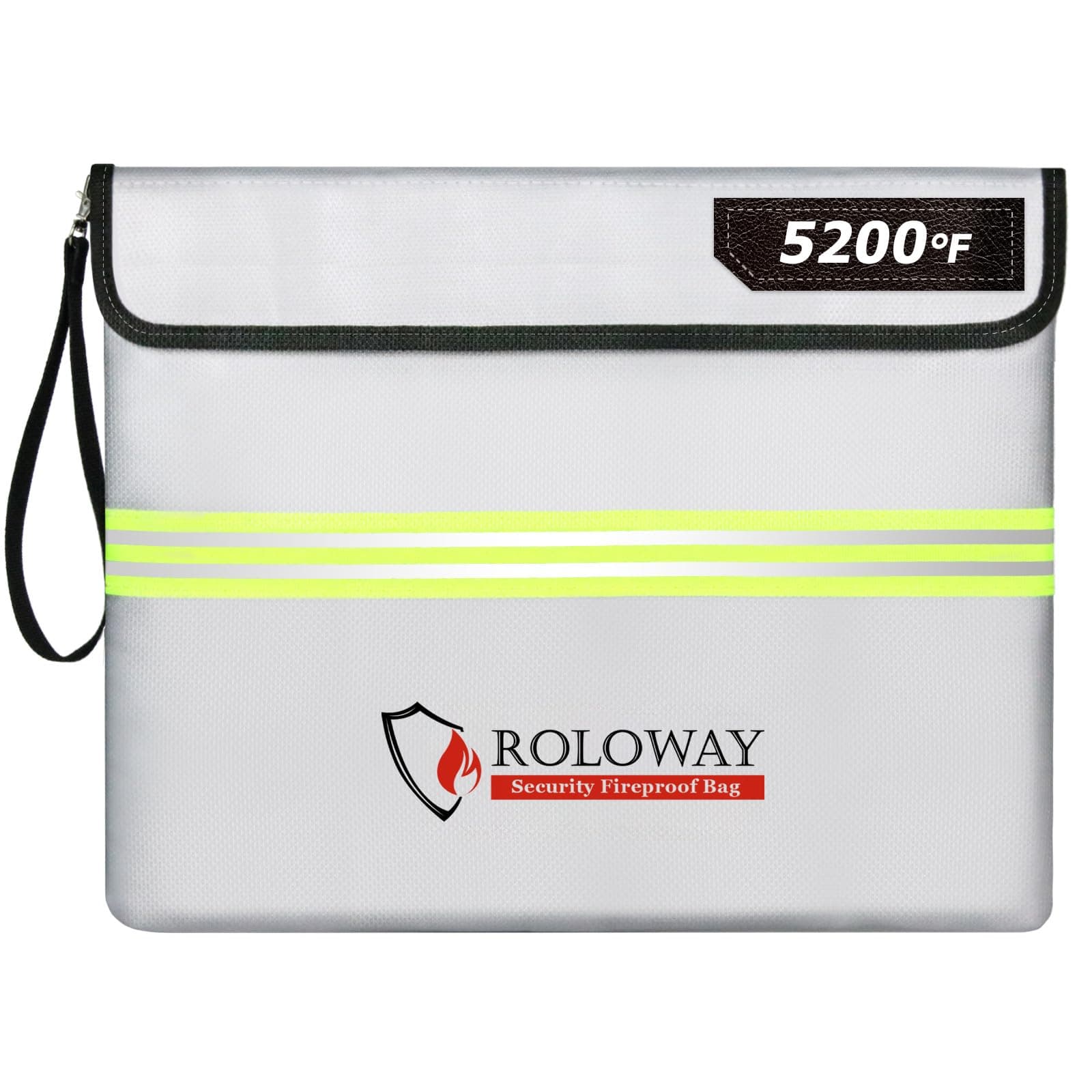 ROLOWAYFireproof Document Bag (14 x 11 inch) with 4200°F Upgraded Aluminum Foil Layer, Fireproof Bag for Documents with Reflective Strip, Fireproof Money Bag for Cash Safe with Zipper (Silver)