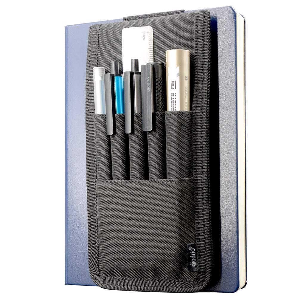 diodrio Pen Holder, Pencil Holder, Pen Sleeve Case for Hard Cover Journals, Notebooks, Books, Binders, Hold Multi Pens Pencils Rulers Durable Fabrics, Detachable, Elastic Band. Black.