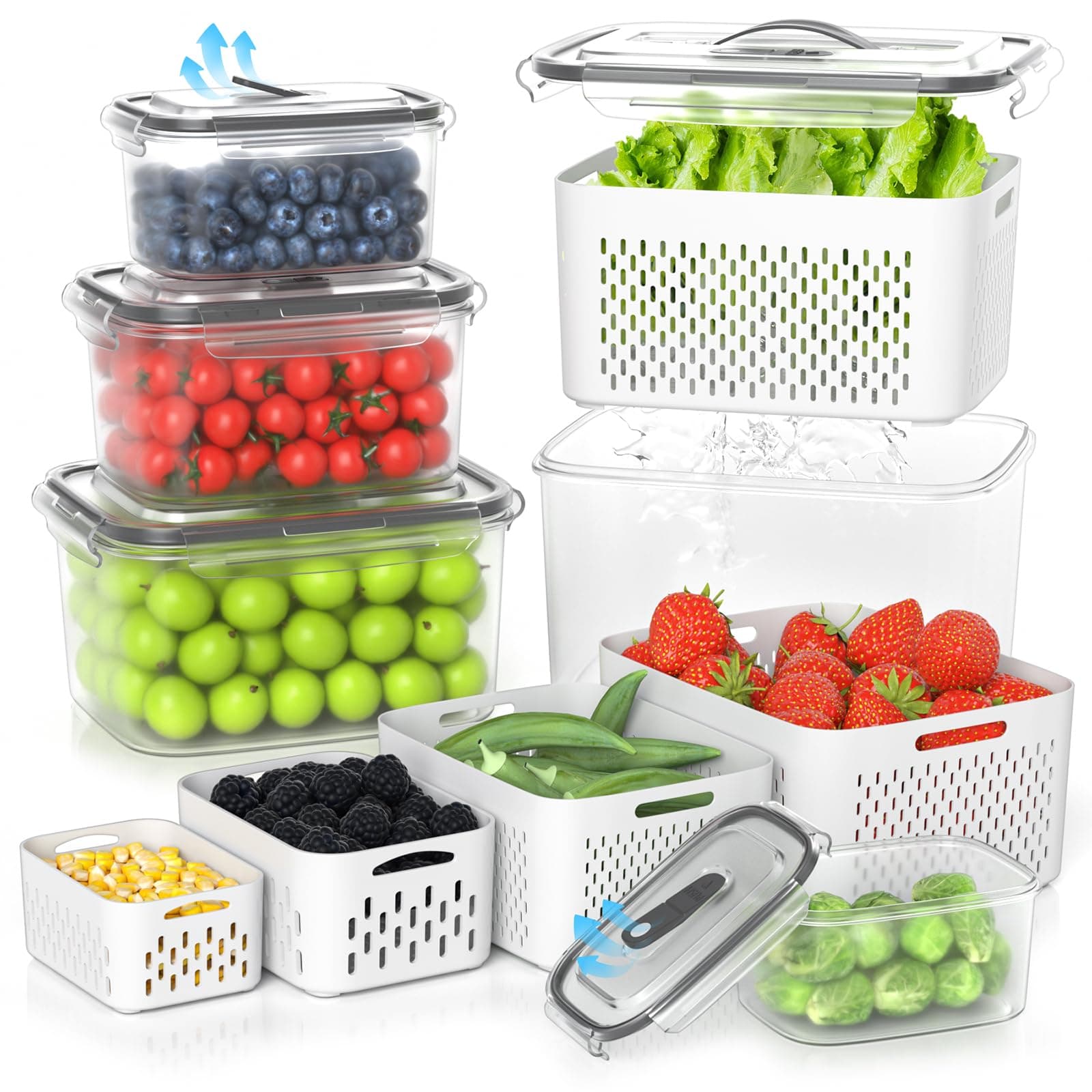 5 Pack Fruit Storage Containers for Fridge - Clear Berry Containers with Colander, Airtight Fridge Organizer Bins with Vent Handle Lids for Refrigerator Organizers and Storage Keep Fresh