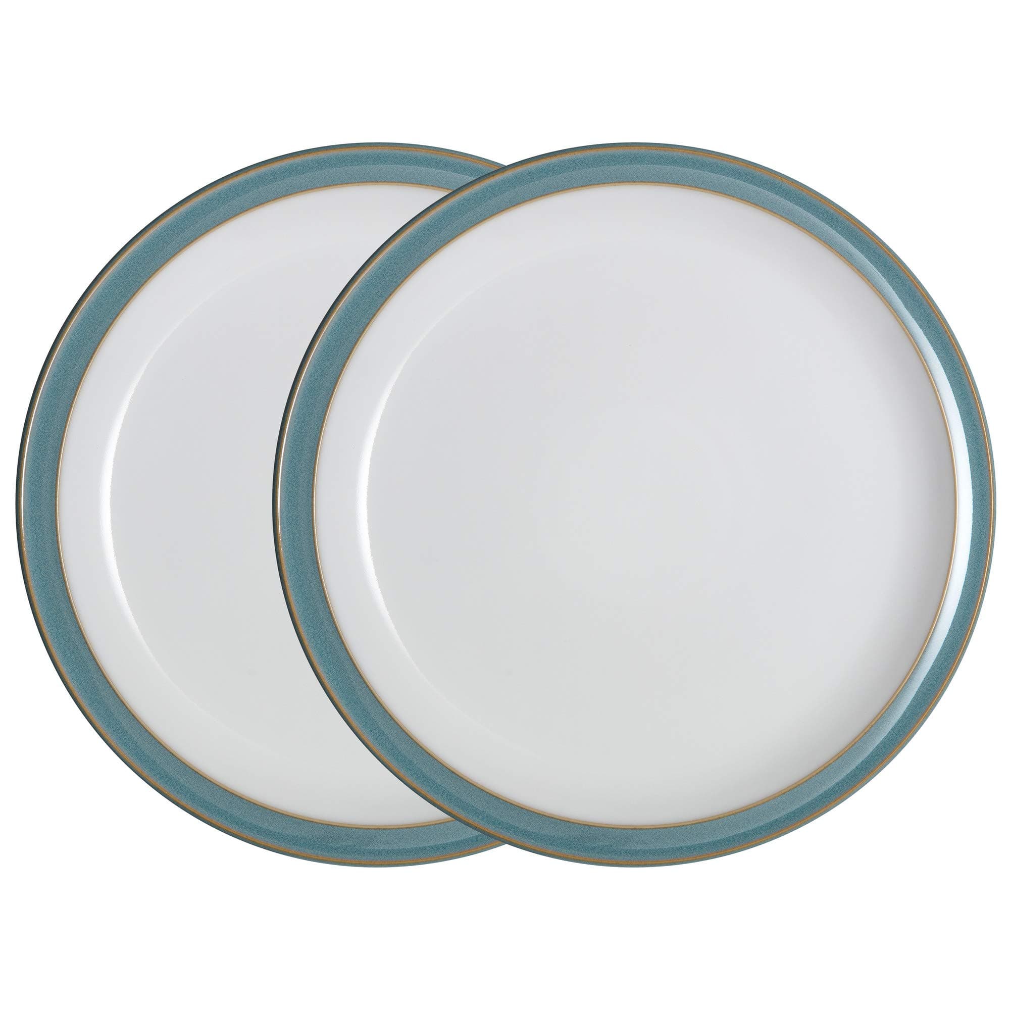 Denby - Azure Blue Dinner Plates Set of 2 - Dishwasher Microwave Safe Crockery 26.5cm - Blue, White Ceramic Stoneware Tableware - Chip & Crack Resistant Large Plates