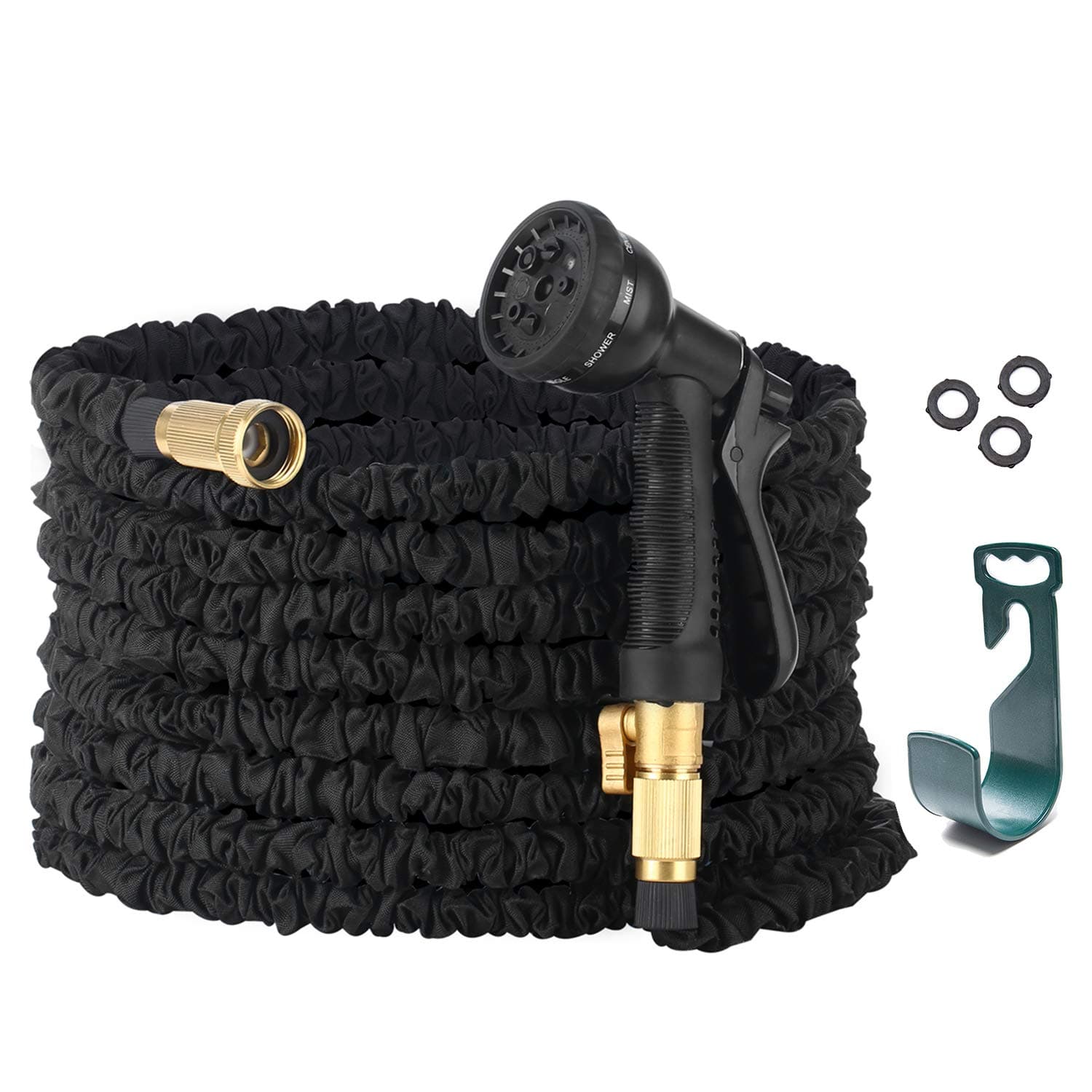 LETIME 50 ft Expandable Water Hose Set Retractable Garden Hose Flexible Hose Storage 3/4 inch Brass Valve 8 Function Hose Nozzle