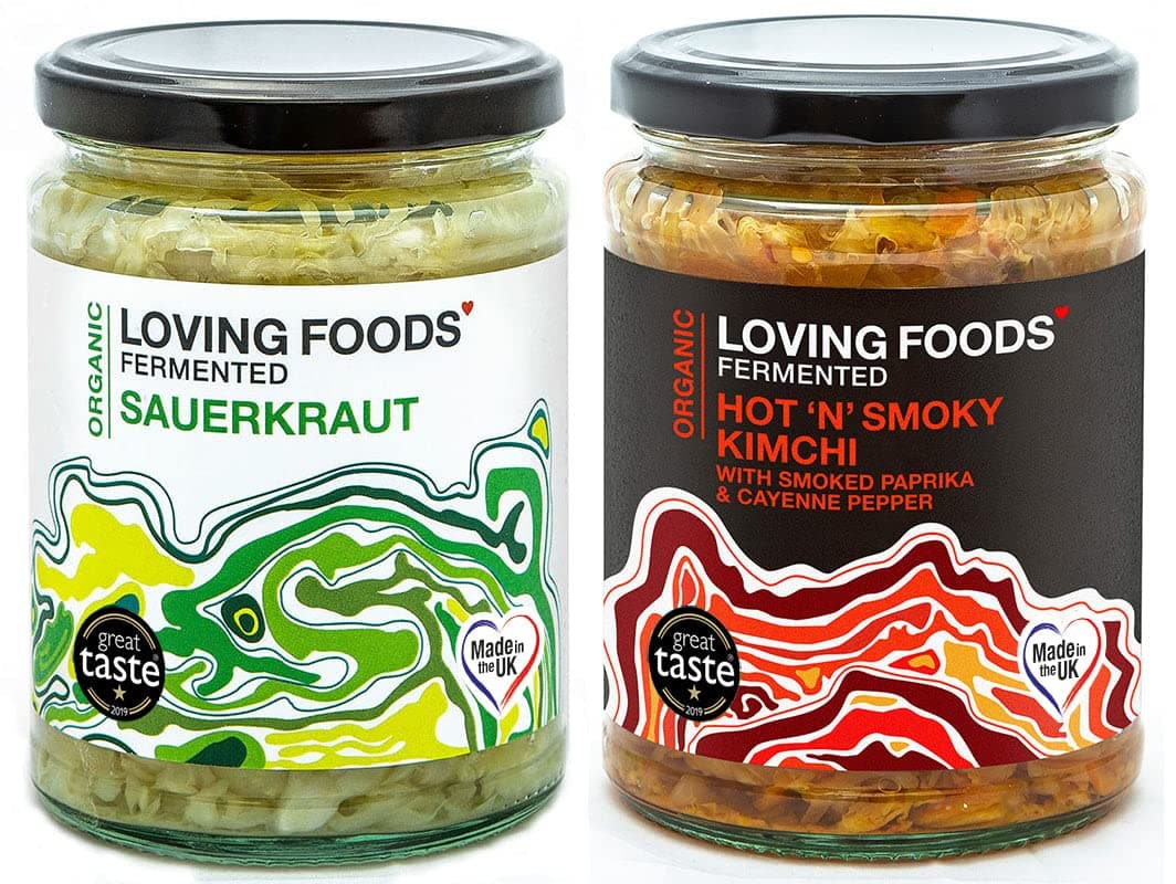 Award-Winning *Organic & Made in the UK* Sauerkraut & Hot 'N' Smoky Kimchi (2 x 475g) Raw, Unpasteurised & Bursting with Beneficial Live Bacteria (2 x Jars)