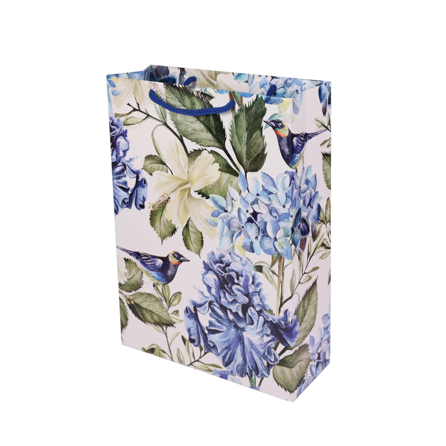 Arrow Paper Products Bags White Hibiscus Return Gift Bags for Gifting, Weddings, Birthday,Holiday Presents (Pack of 10, 28x20x7.5 Cm)