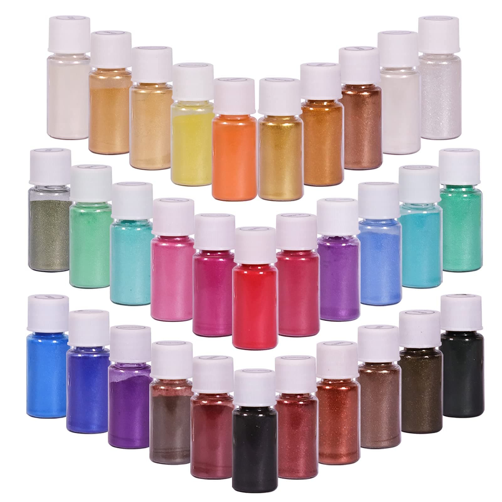 32 Colors Mica Powder, Mica Pigments Shimmery Powder in Jars, Epoxy Resin for Bath Bomb, Lip Gloss, Soap Making Supplies Powder Pigments for Slime, Acrylic Paints Set(10g/0.35oz Each Color)