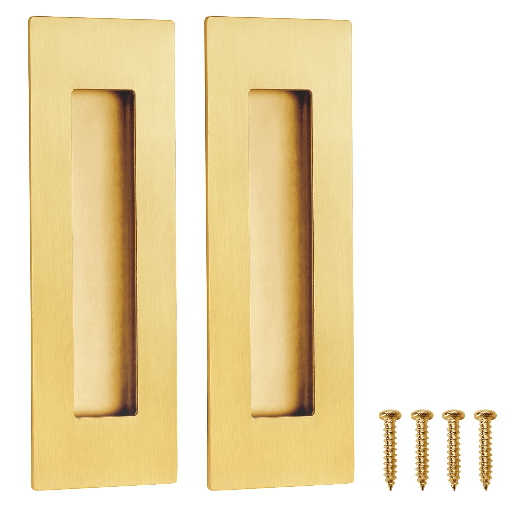 Malimali Recessed Finger Flush Pulls for Pocket, Sliding Barn Door - Brushed Gold Stainless Steel Rectangular Door Pulls (2 Pack) 6 Inch