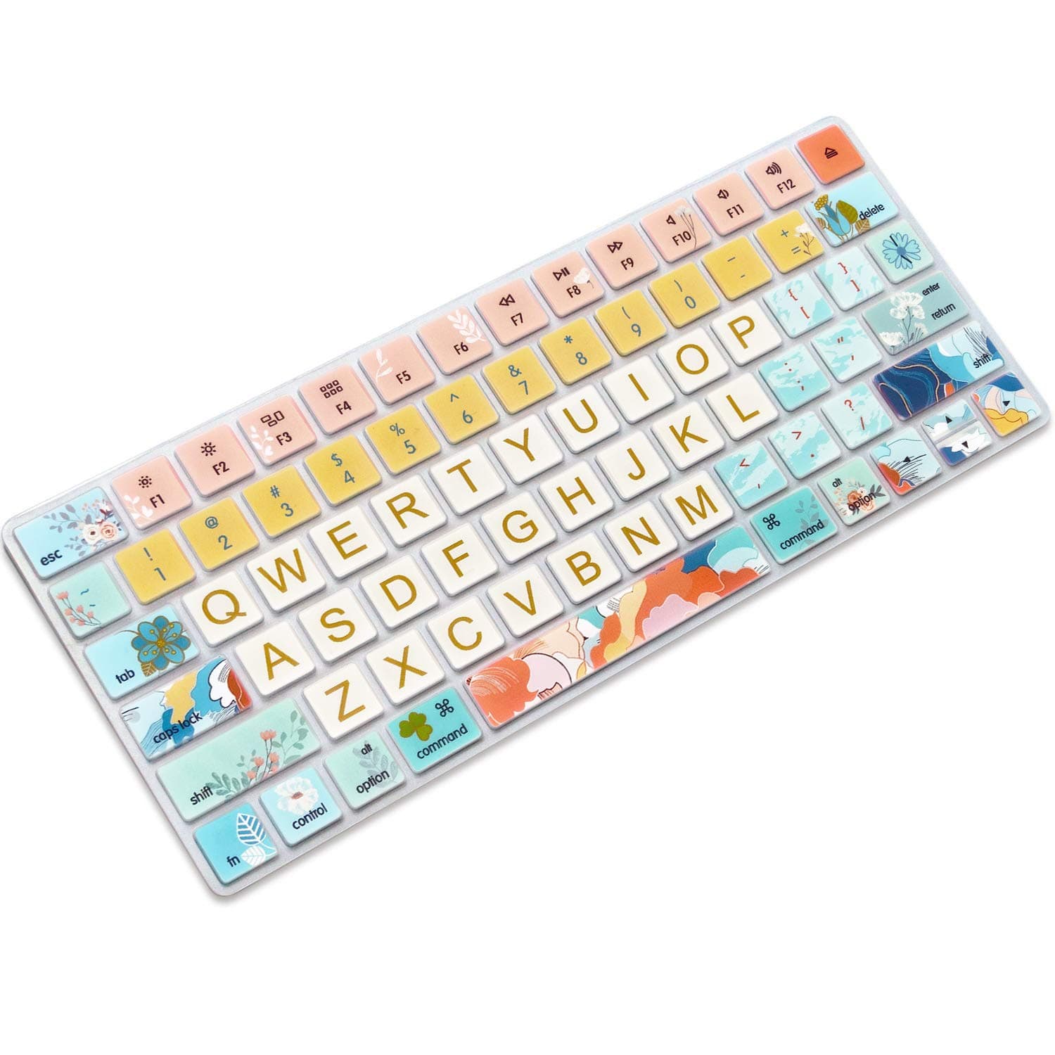 Keyboard Cover Skin for Apple iMac Magic Keyboard 2nd Gen MLA22LL/ A (Model: A1644), Silicone Skin Protector with Big Letter Design, US Layout, Flowers