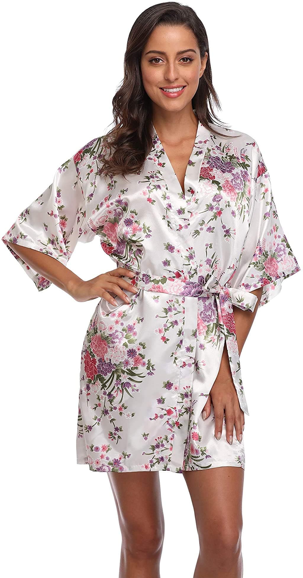 Floral Satin Kimono Robes Short Bridesmaid Robe for Parties Wedding Robes