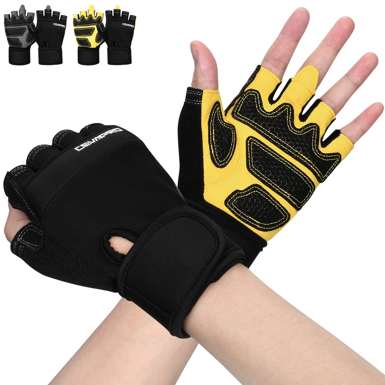 Yobenki Gym Gloves Breathable Weight Lifting Gloves with Full Wrist Support Padded Sport Training Gloves Palm Protection Workout Fitness Gloves for Bodybuilding Crossfit Pull Up Cycling(Yellow,M)