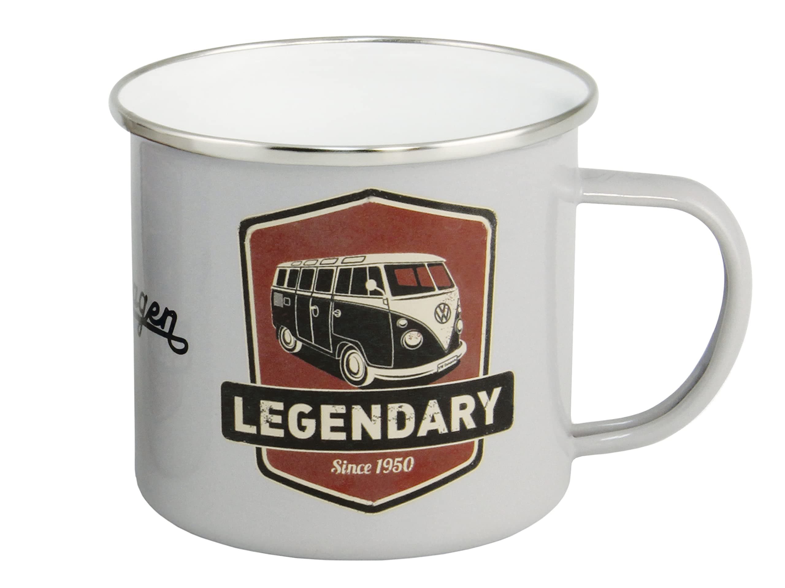 BRISAVW Collection - Volkswagen Large Enamel Coffee-Tea Mug Cup for Camping & Outdoor T1 Bus Campervan (500 ml/16.9 fl oz/Legendary/Gray)