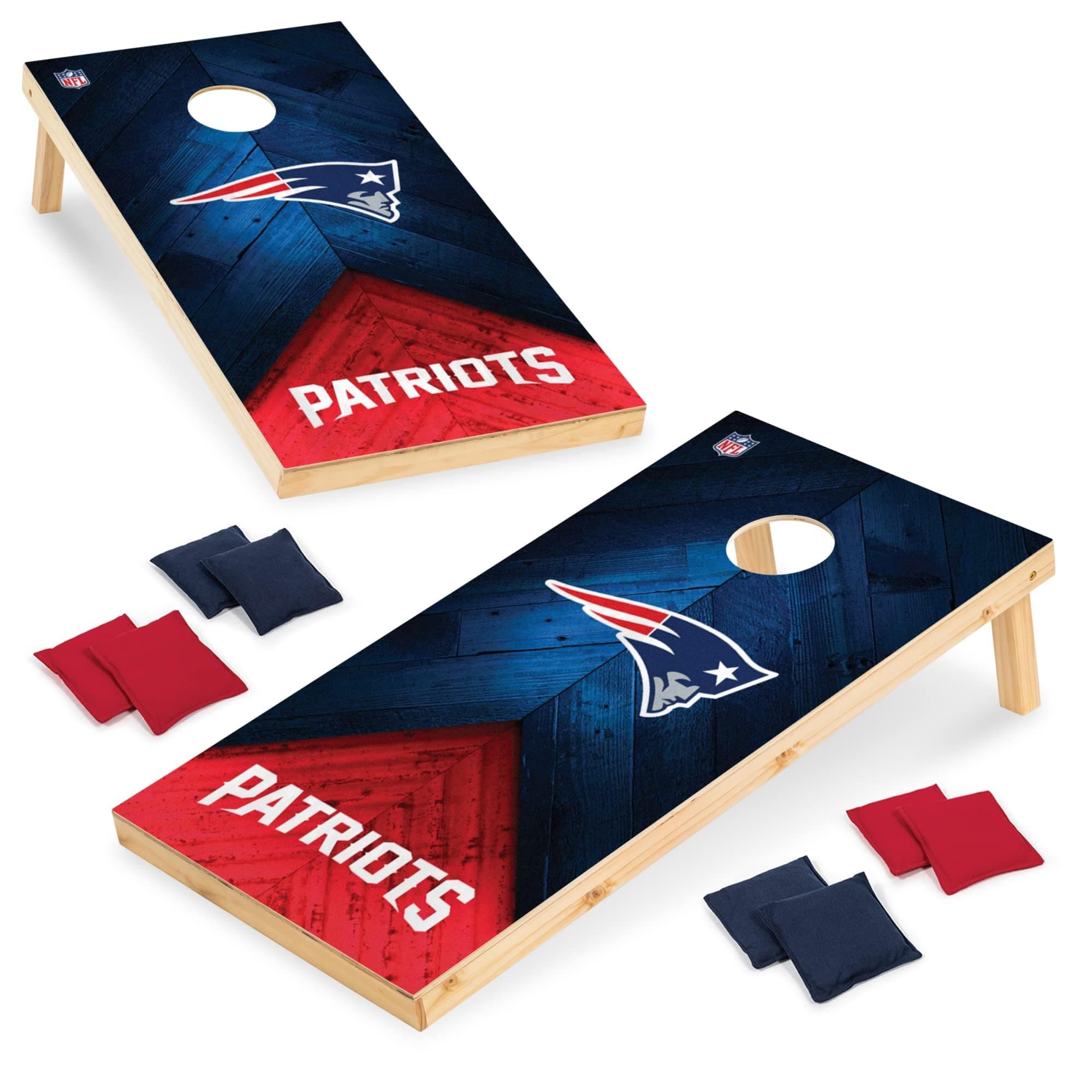 NFL Football 2' x 4' Regulation Size Solid Wood Cornhole Set with Direct Print HD Team Graphics Great Gift for Any Football Fan! Bean Bag Toss Family Outdoor Game
