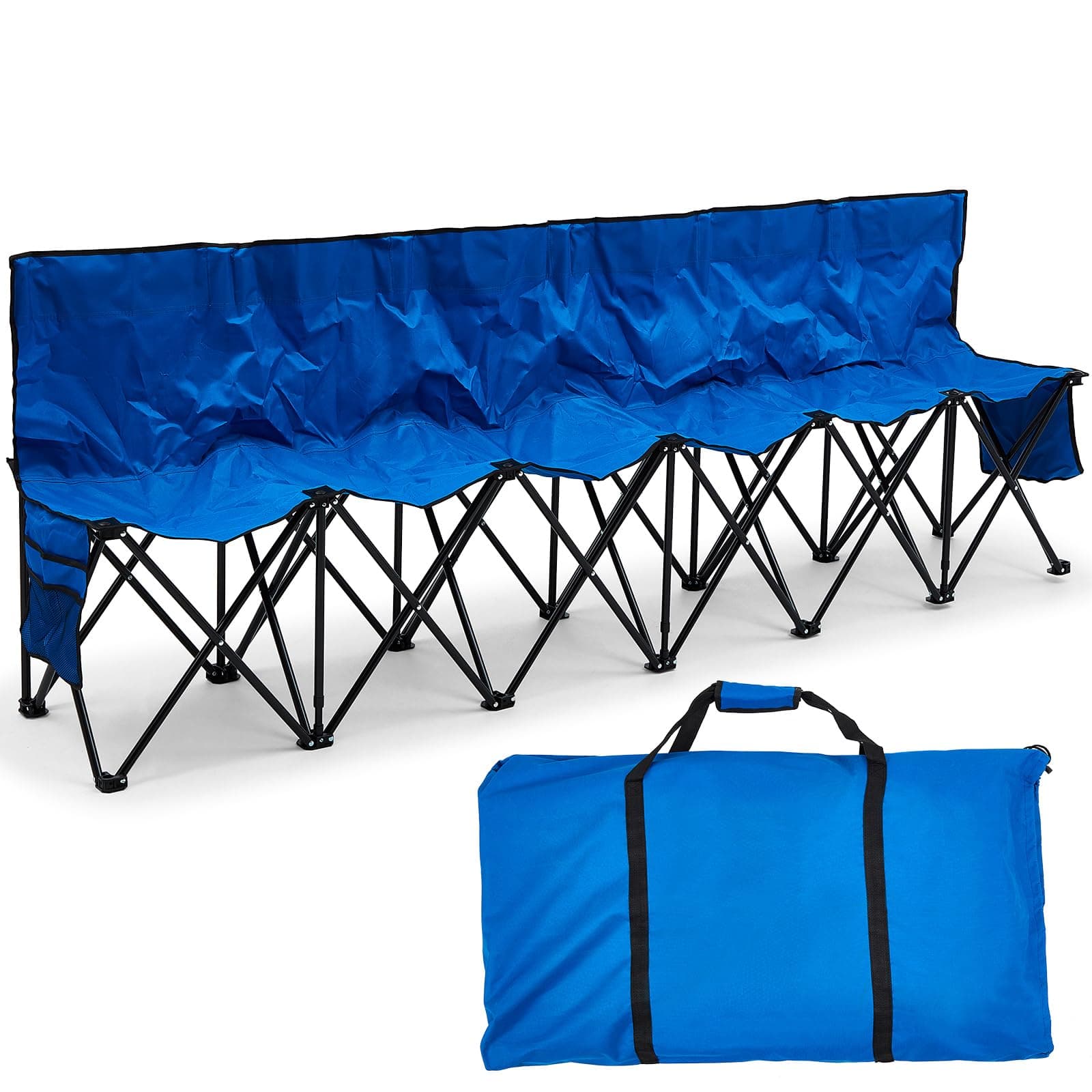 Kigley 6 Seats Folding Soccer Bench Chair Portable Team Sports Sideline Bench for Football Camp Travel Events Outdoor Seating with Storage Bag(Blue)